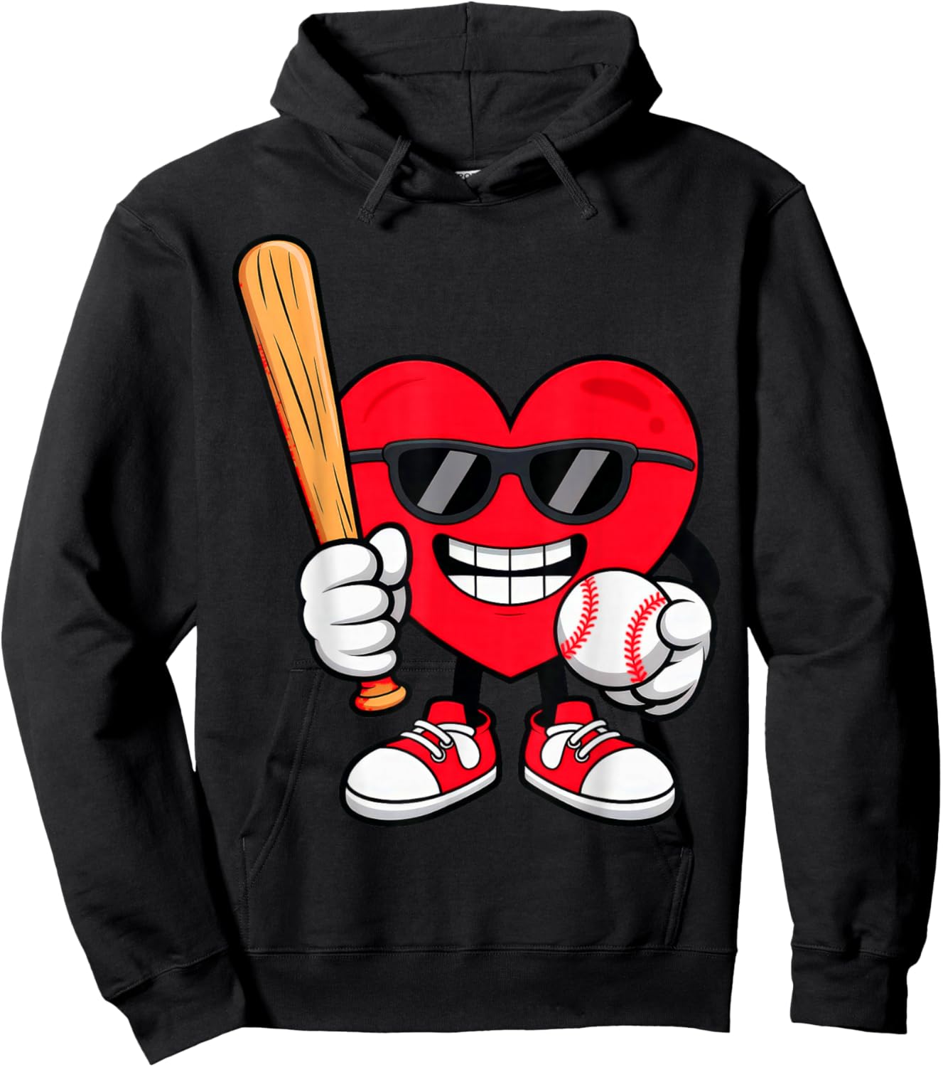 Heart Playing Baseball Valentines Day Hoodie - Hoodie | Black
