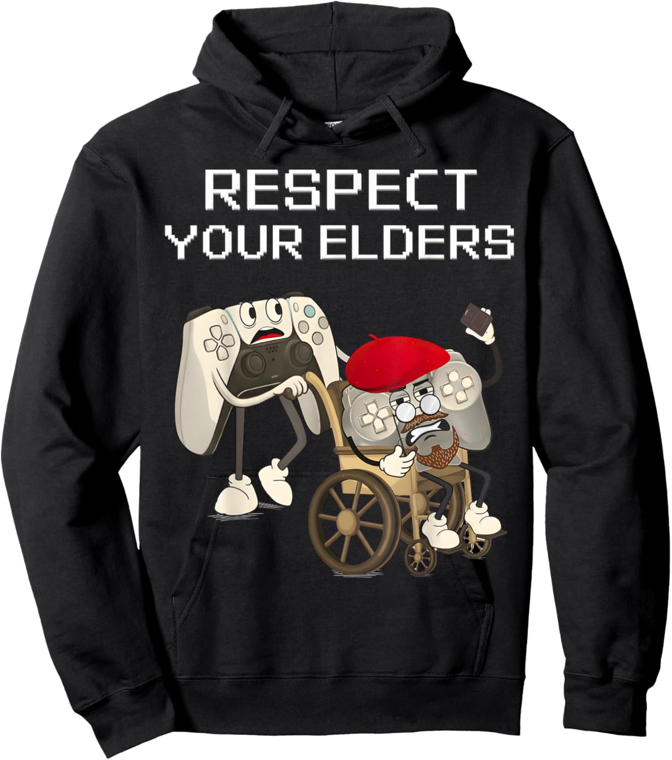 Respect Your Elders Gaming Control Retro Funny Gamer Hoodie - Hoodie | Black