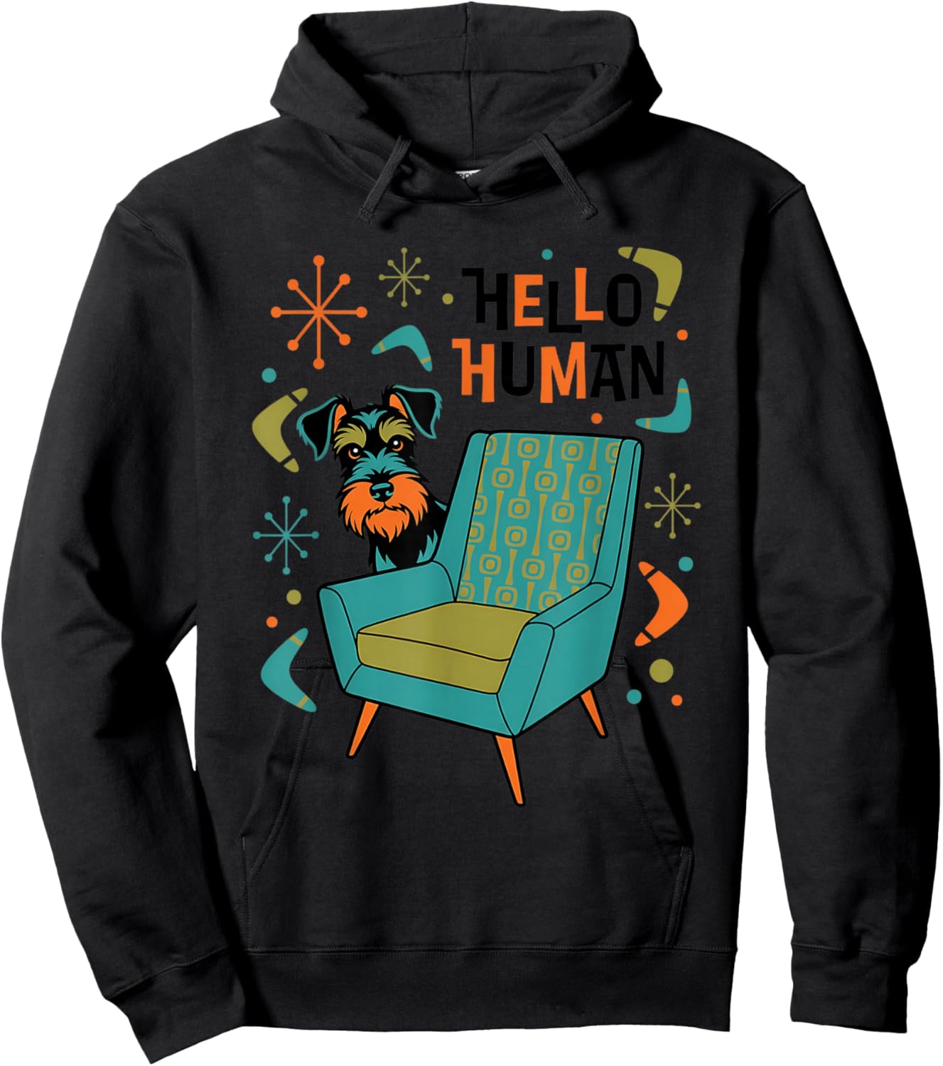 Schnauzer Peeking Mid Century Modern Dog Retro 50s Art Hoodie - Hoodie | Black