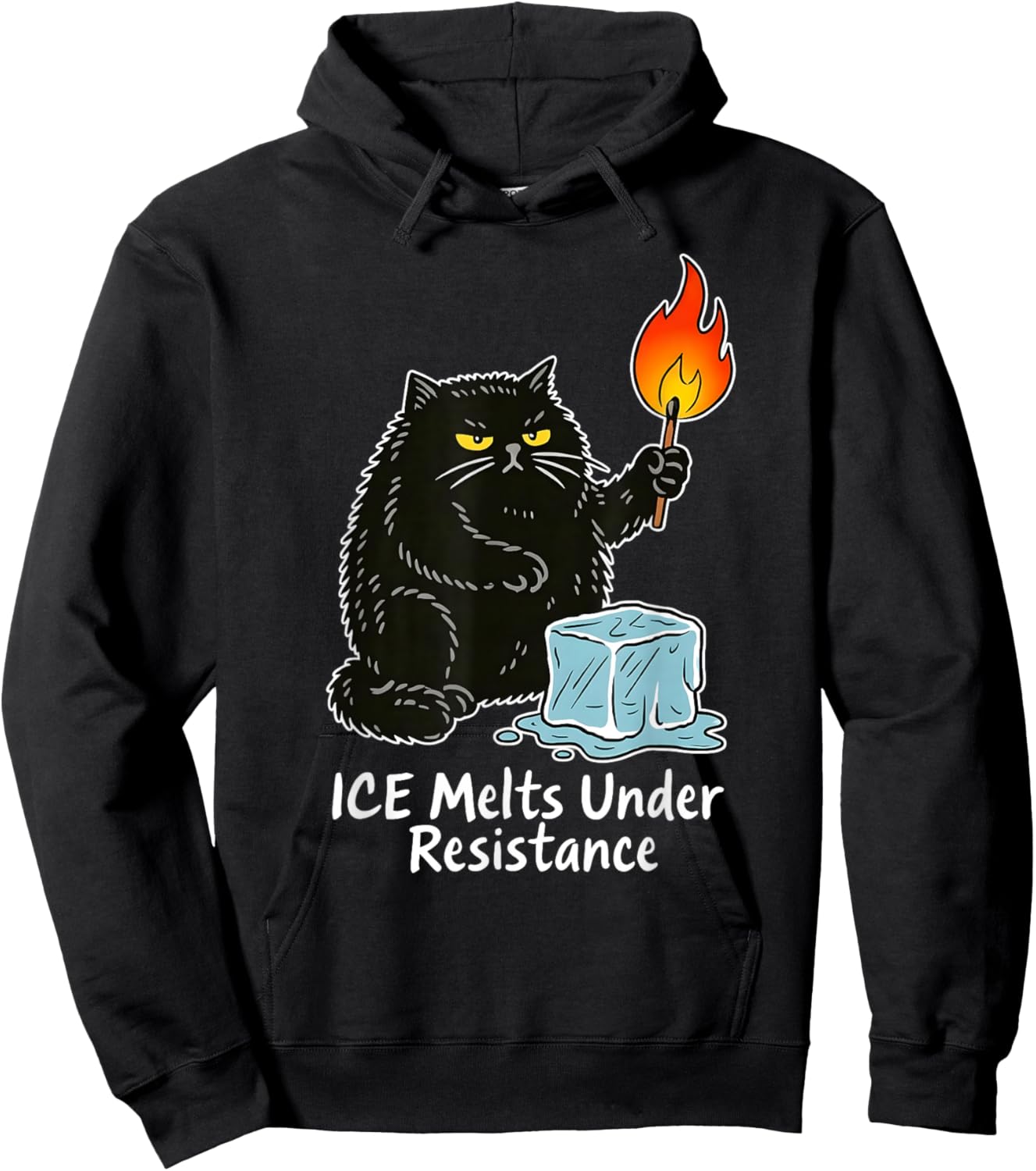 ICE Melts Under Resistance Funny Black Cat Hoodie - Hoodie | Black