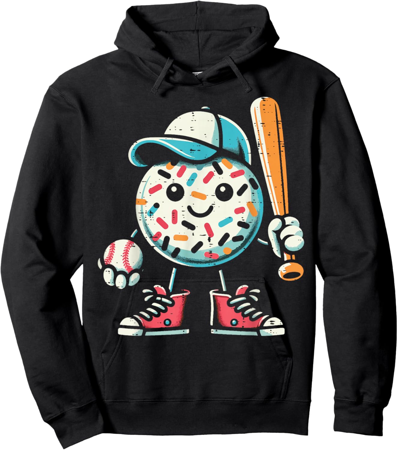 Donut Baseball Hat Ball Bat Cute Sport Toddler Boys Kids Men Hoodie - Hoodie | Black