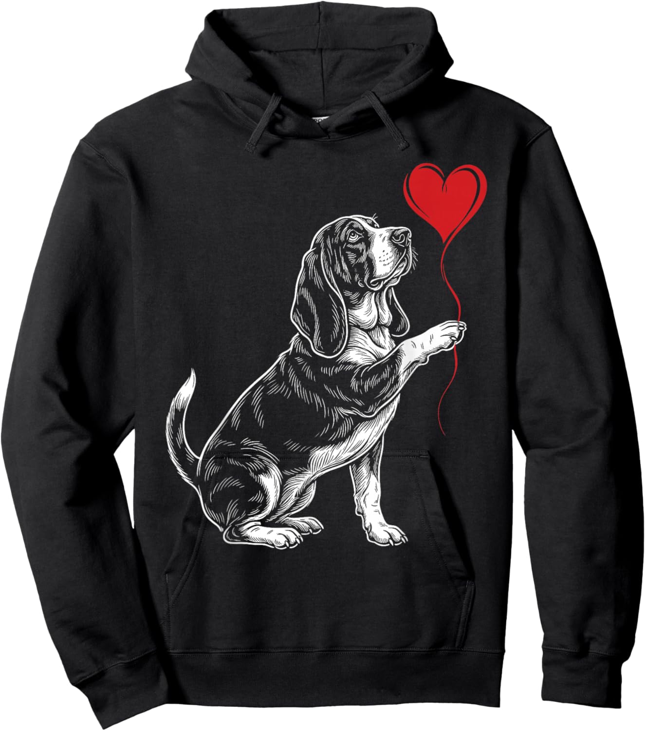 Basset Hound Lover Dog Art Holding Heart Valentines Hoodie - Hoodie | Black