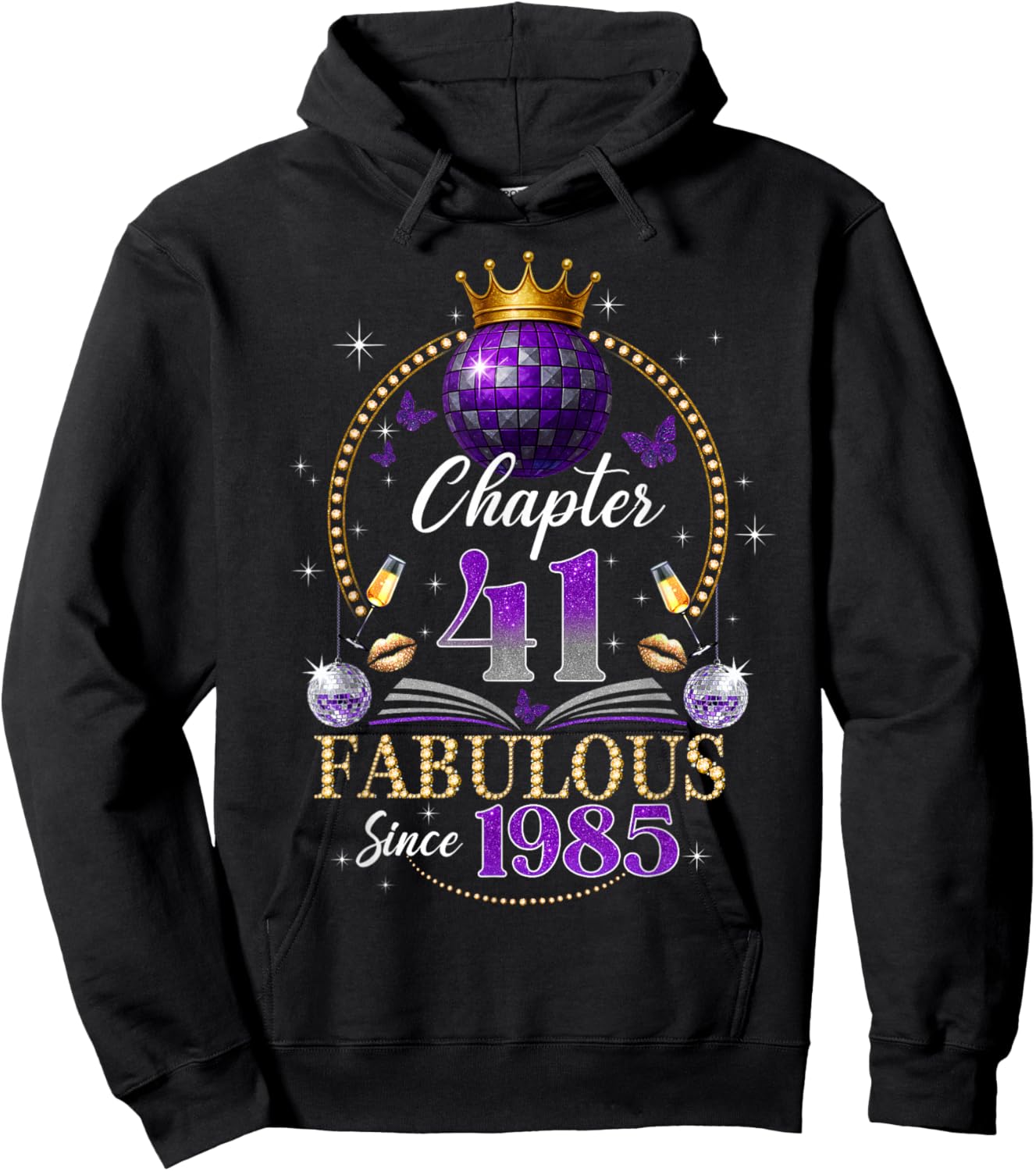 Chapter 41 Since 1985 Purple Disco Ball 41st Birthday Women Hoodie - Hoodie | Black