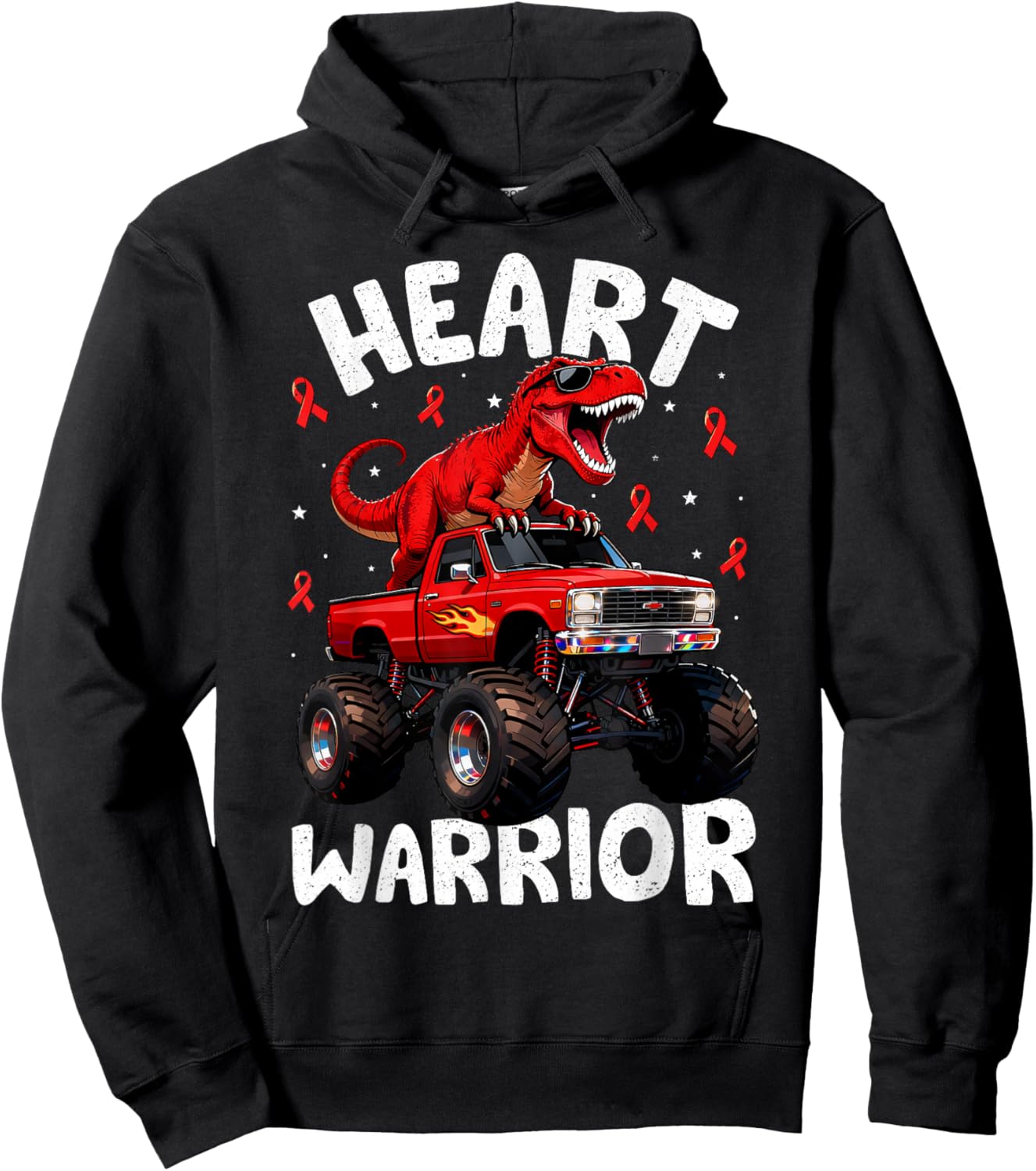 Dino Trex Boys Toddler Heart Warrior Heart Disease Awareness Hoodie - Hoodie | Black