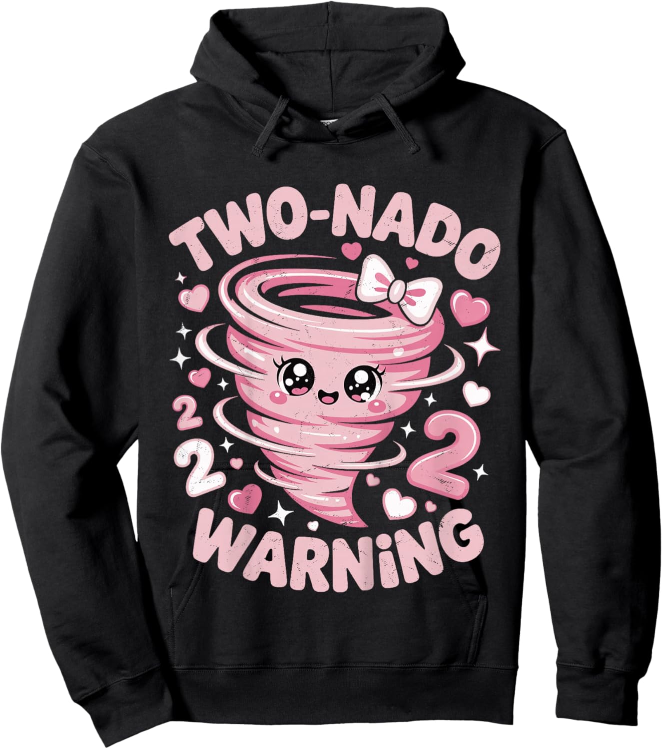 Two Nado Warning Coquette Bow 2nd Birthday 2 Year Old Girls Hoodie - Hoodie | Black