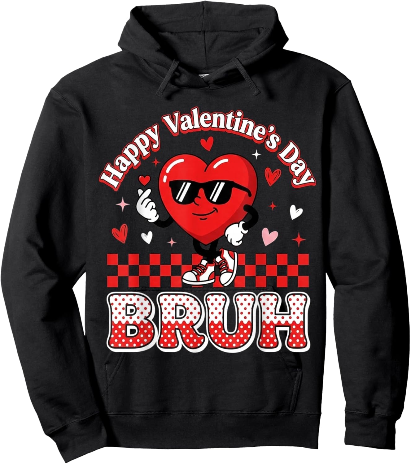 Happy Valentines Bruh Valentine Boys Hearts Kids Men Hoodie - Hoodie | Black