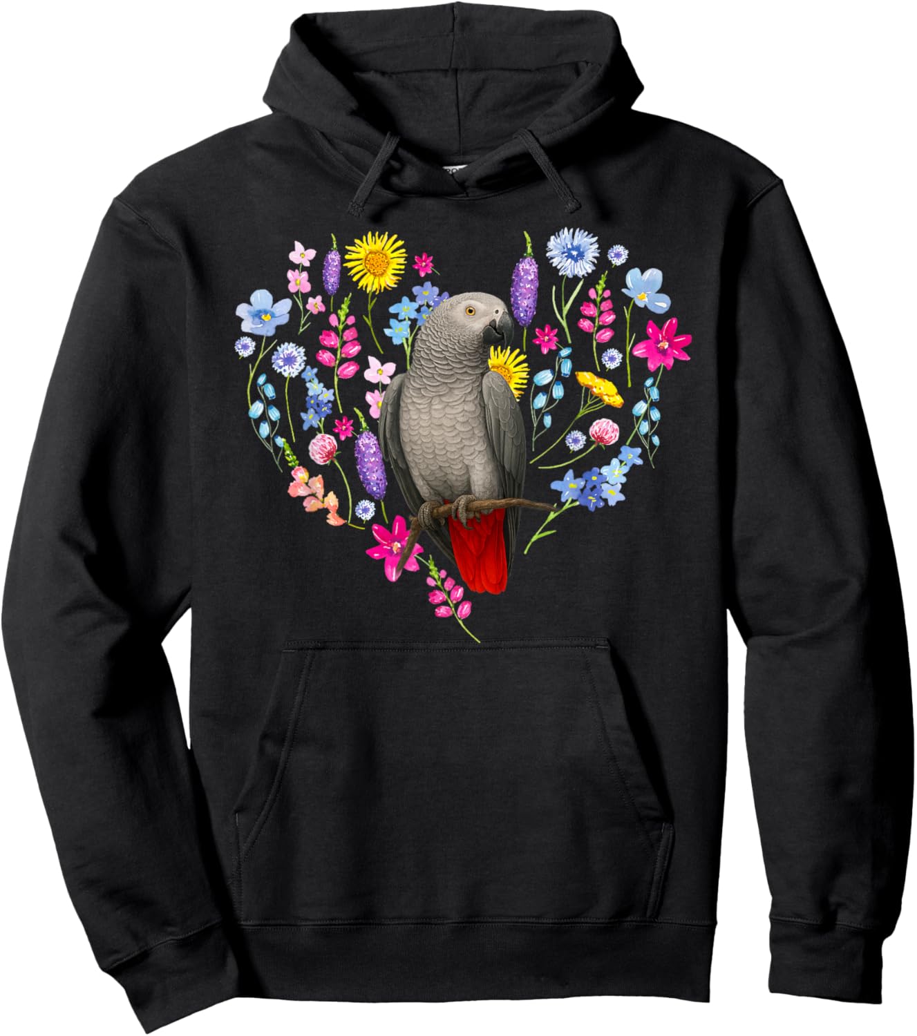African Grey Owner Flowers African Grey Parrot Lover Hoodie - Hoodie | Black
