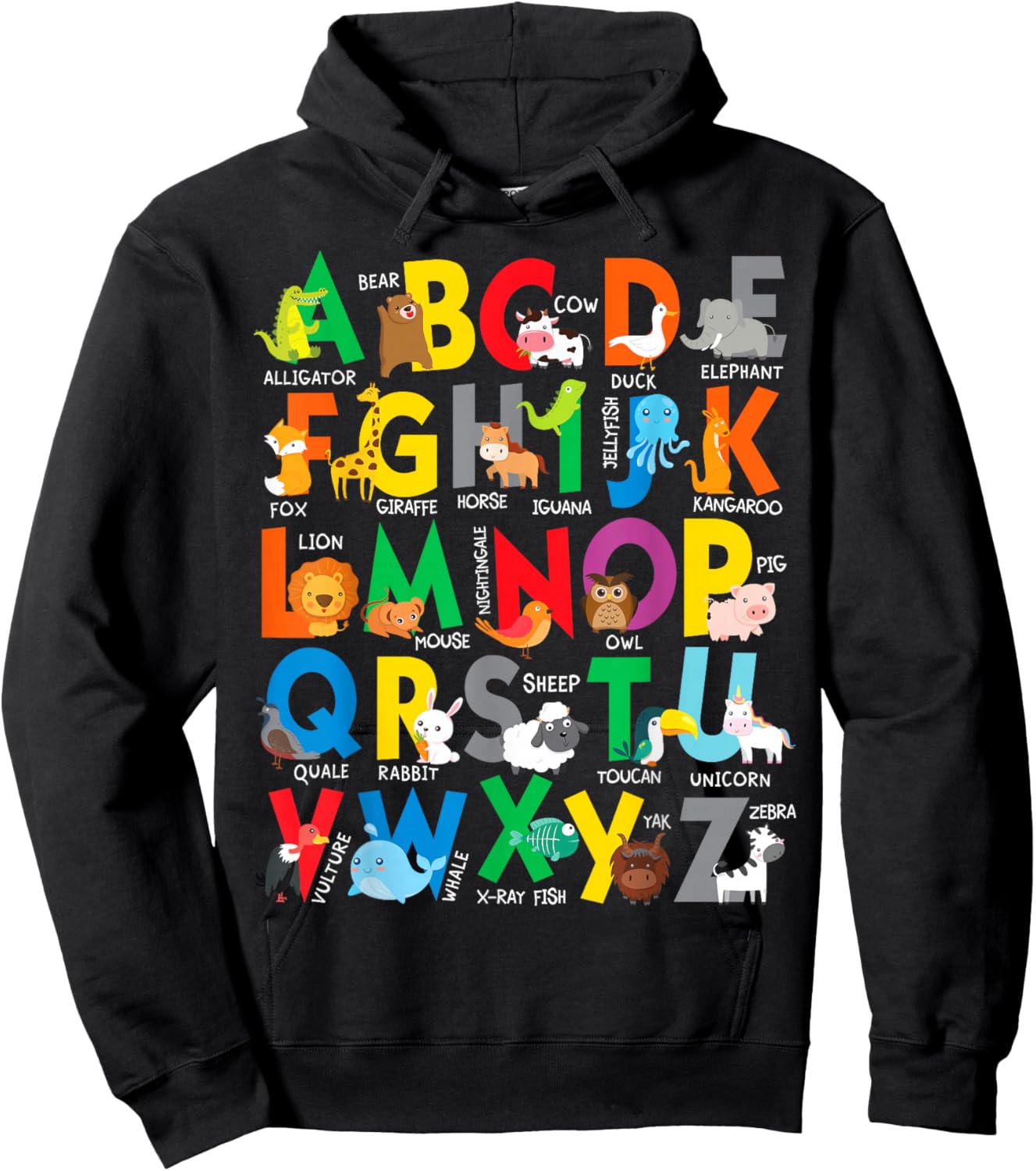 Zoo Animal Alphabet ABCs Learning Letters Boys Girls Hoodie - Hoodie | Black