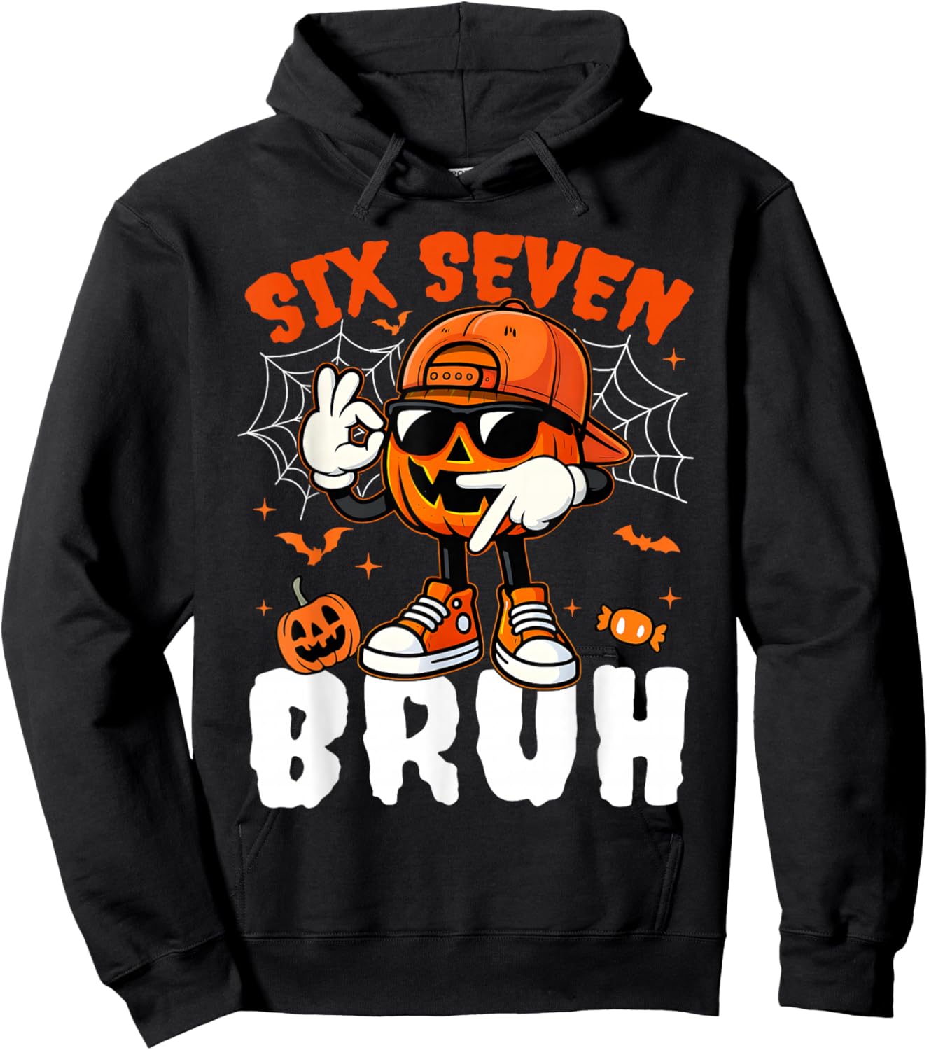 Funny Six Seven Meme Brainrot Pumpkin Kids Bruh 67 Halloween Hoodie - Hoodie | Black