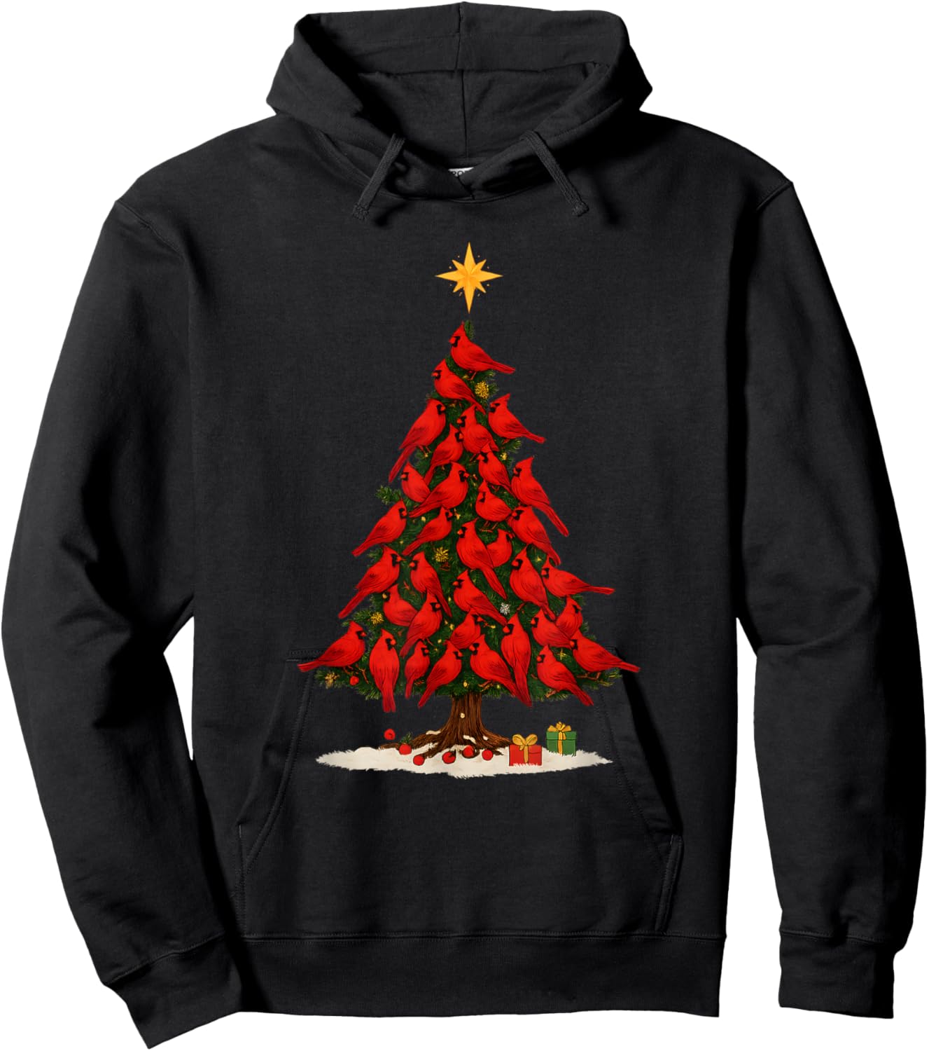 Santa Cardinal Bird Christmas Tree Christmas Lights Lover Hoodie - Hoodie | Black
