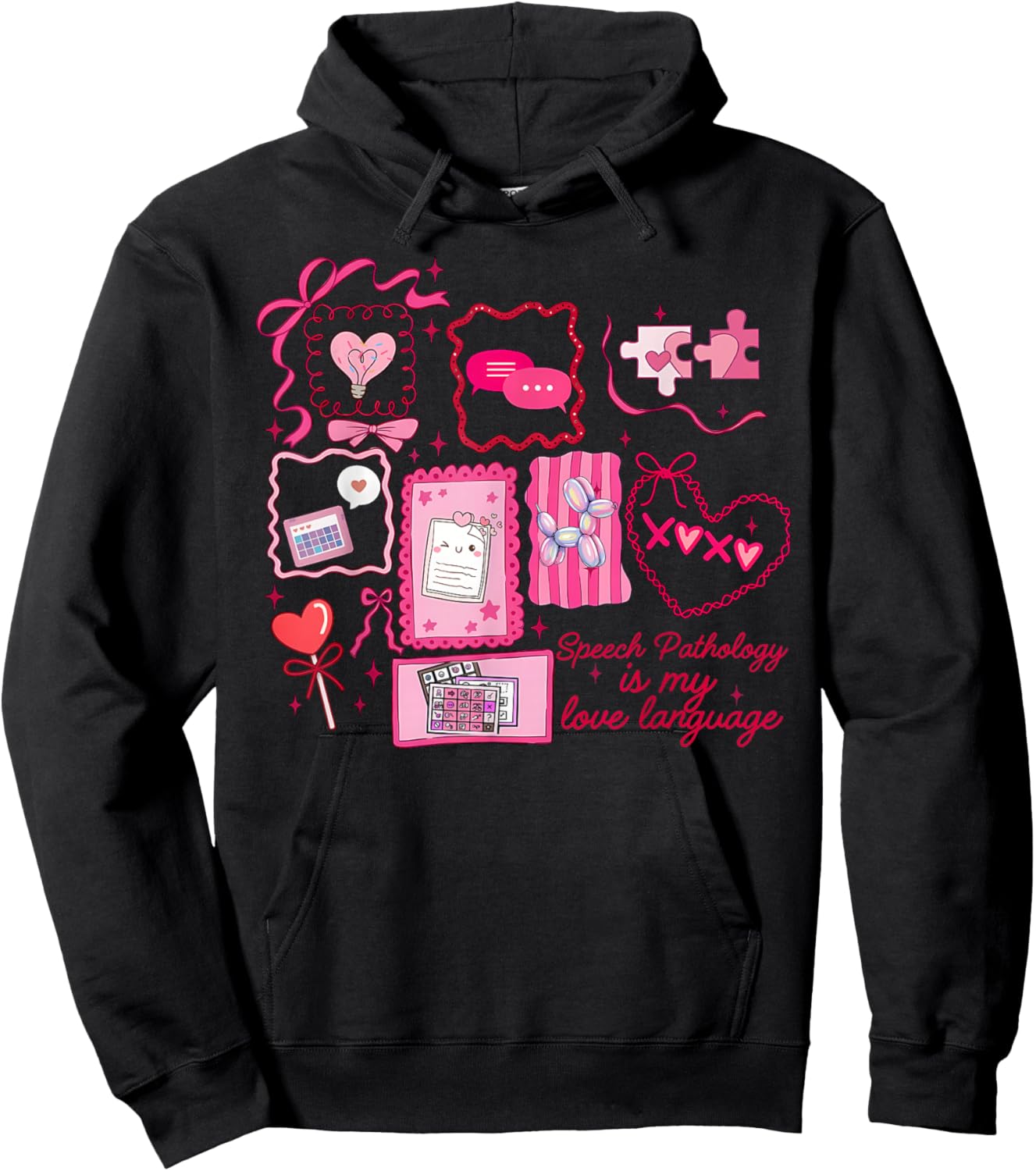 Bow Stamp Speech Pathology is My Love Language Valentines Hoodie - Hoodie | Black