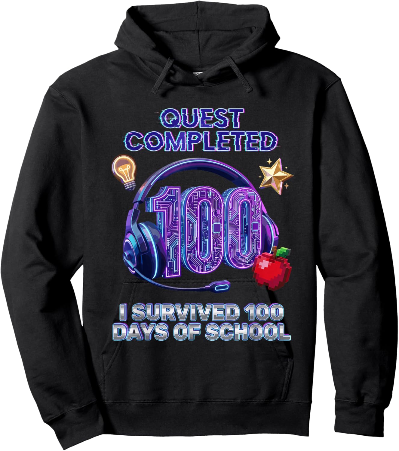 100th Days of School Cool Gaming Quest Completed Gamer Aura Hoodie - Hoodie | Black