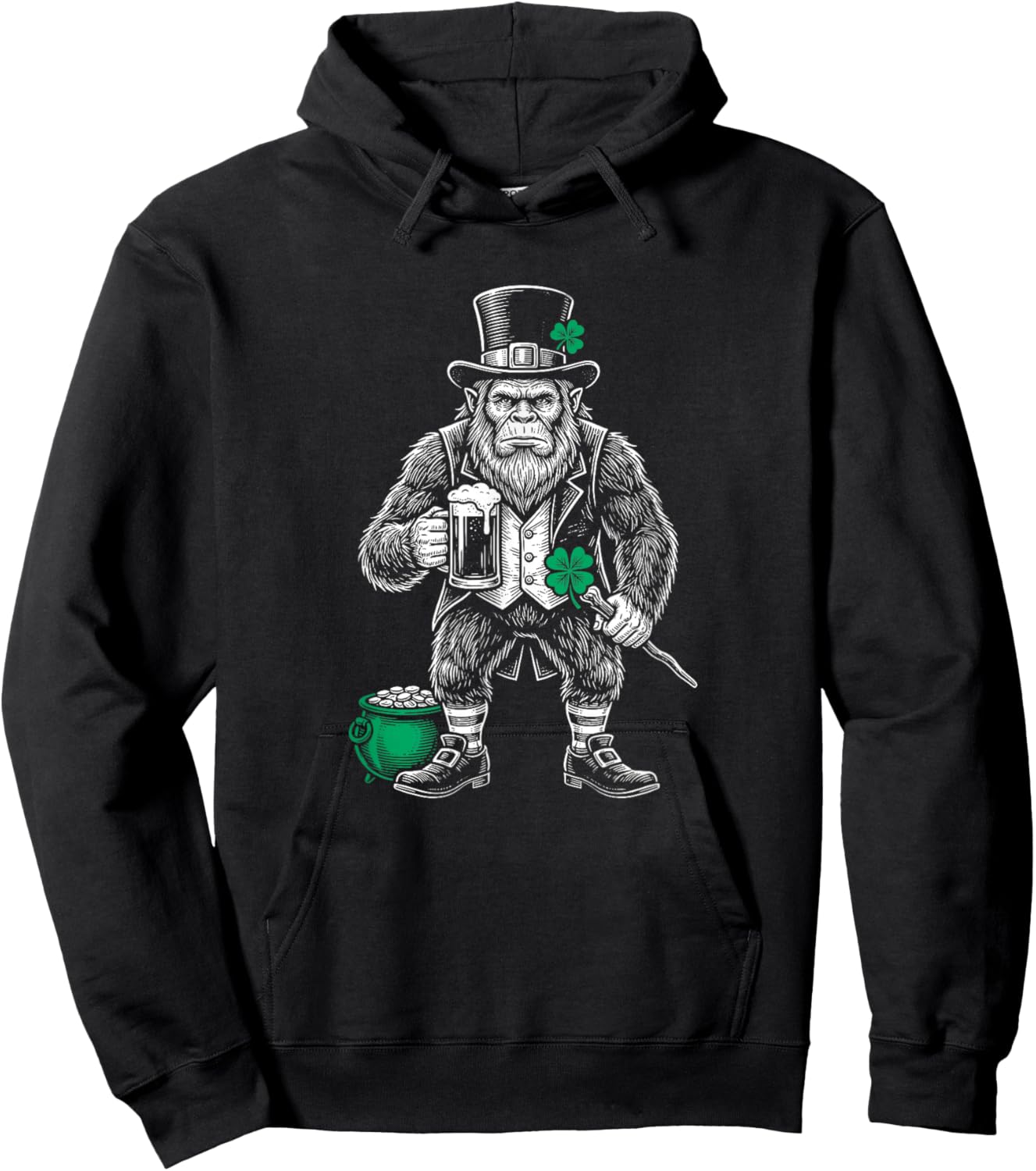 Funny Bigfoot Leprechaun St Patricks Day Drinking Sasquatch Hoodie - Hoodie | Black