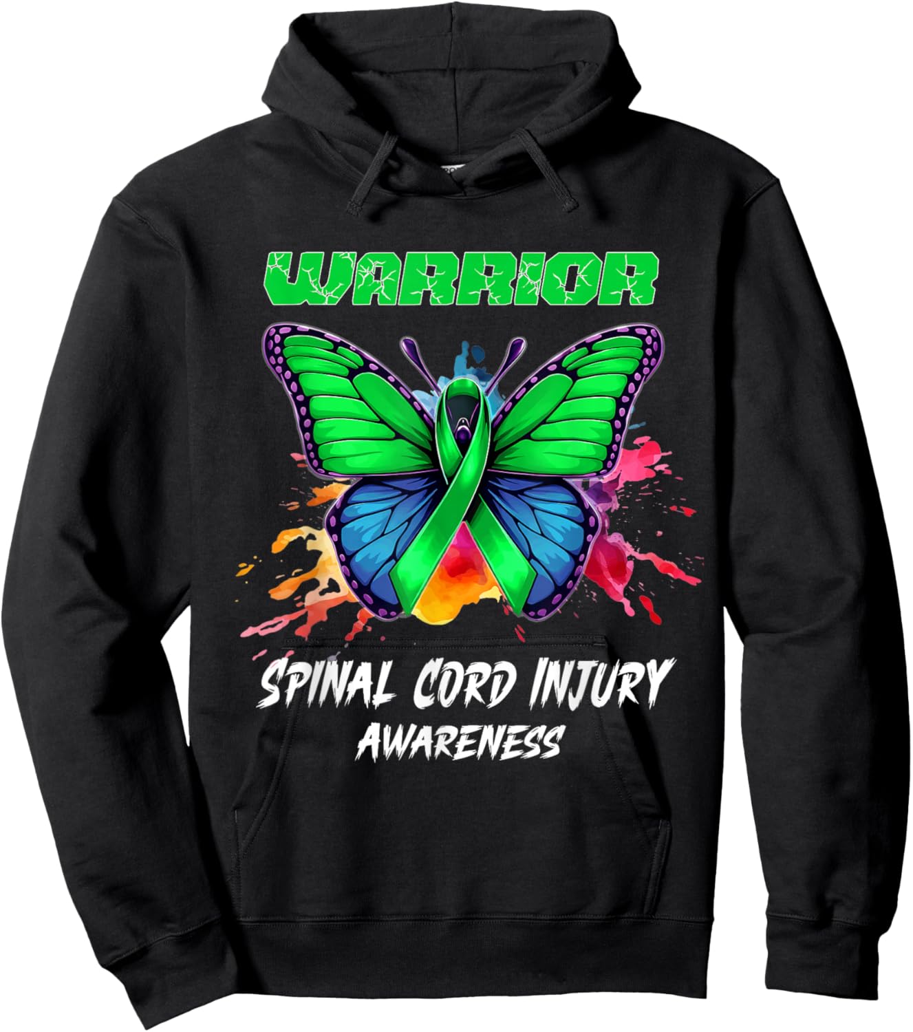 Colorful Butterfly Spinal Cord Injury Awareness Hoodie - Hoodie | Black