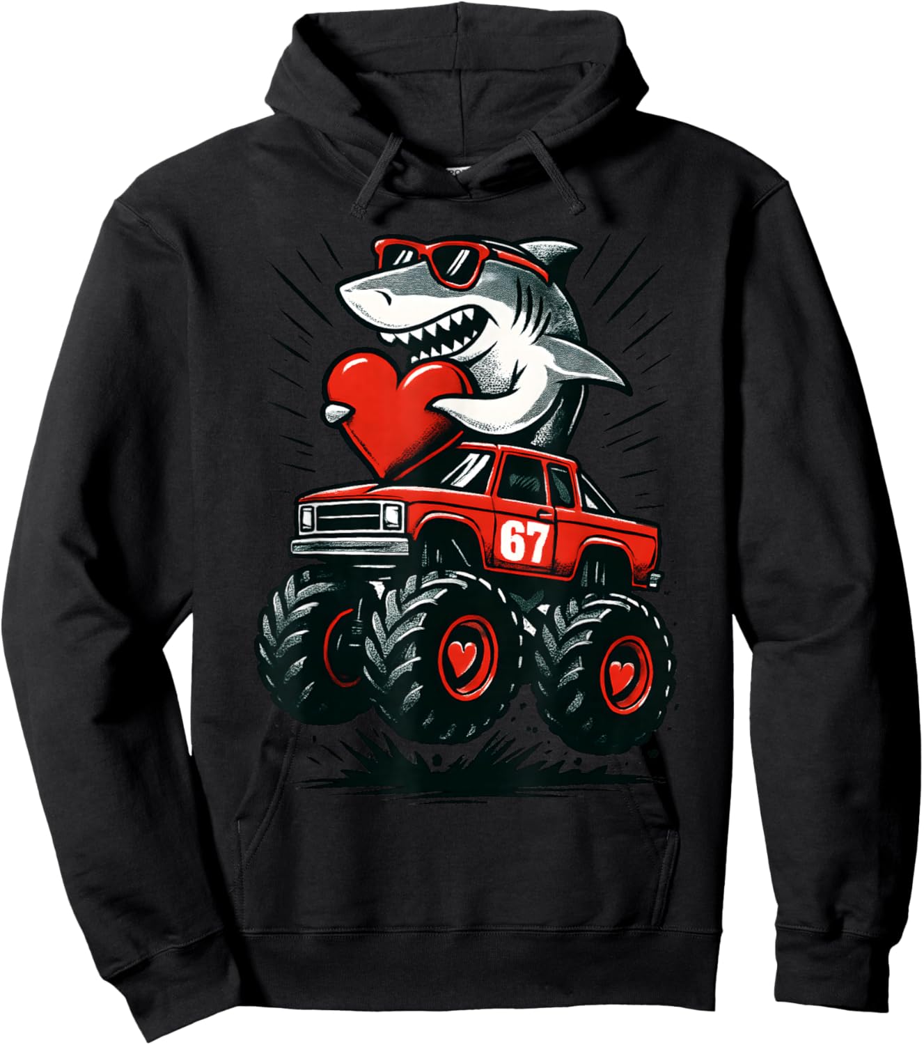 Valentines Day 6 7 Sharks 67 Meme Truck Funny 6-7 Boys Hoodie - Hoodie | Black