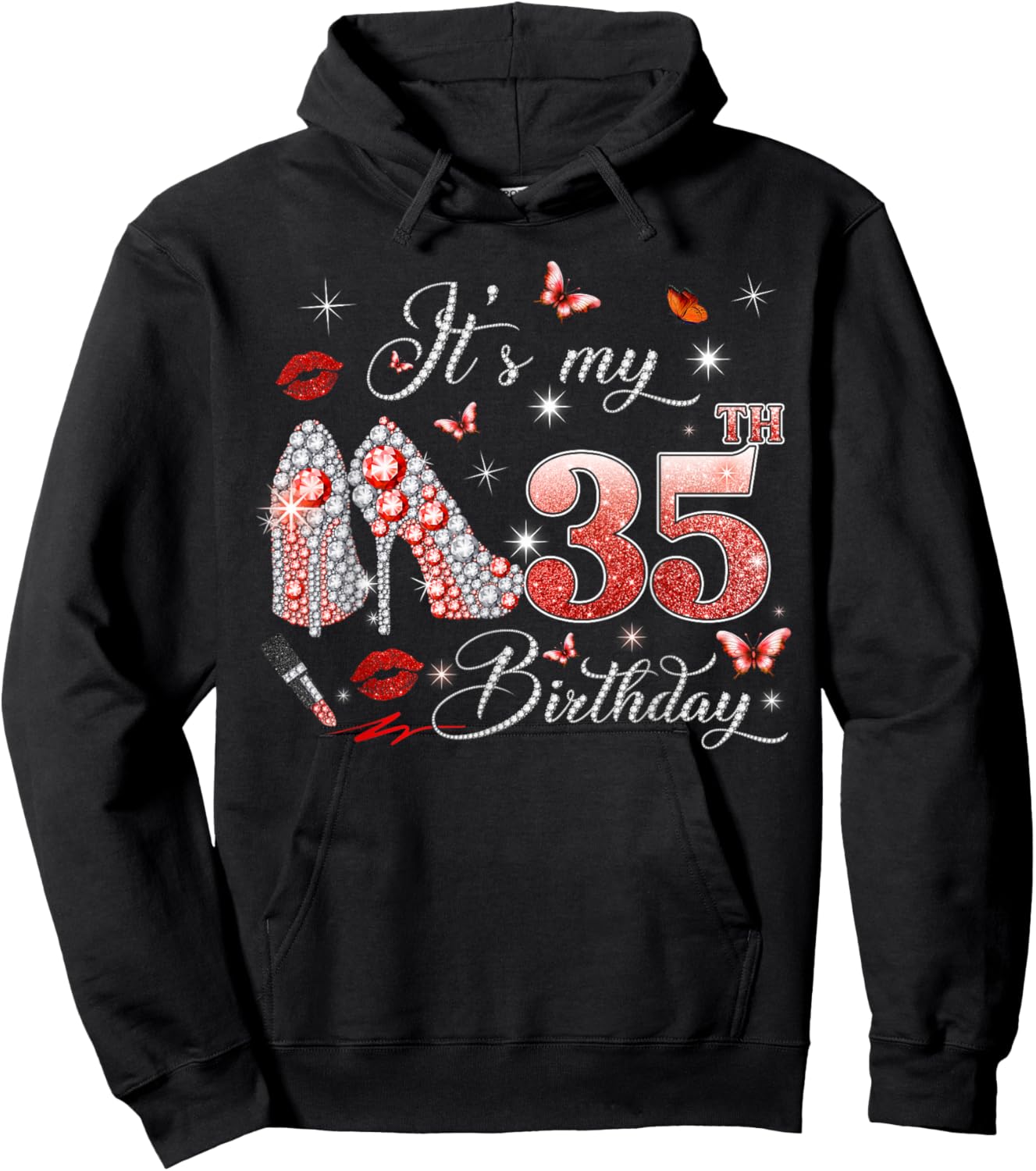 It’s My 35th Birthday Pink 35 Years Old Birthday Queen Party Hoodie - Hoodie | Black