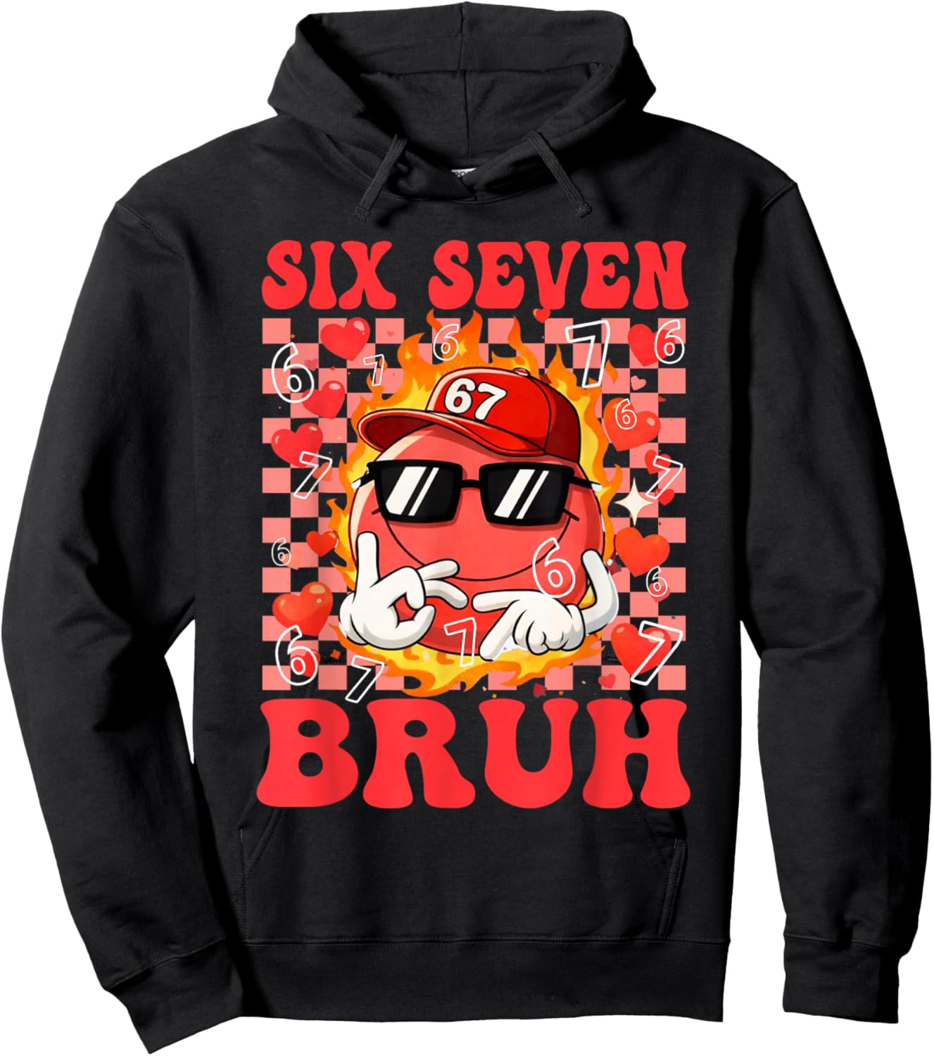 Funny Six Seven 67 6 7 Meme Heart Valentines Bro Kids Boys Hoodie - Hoodie | Black