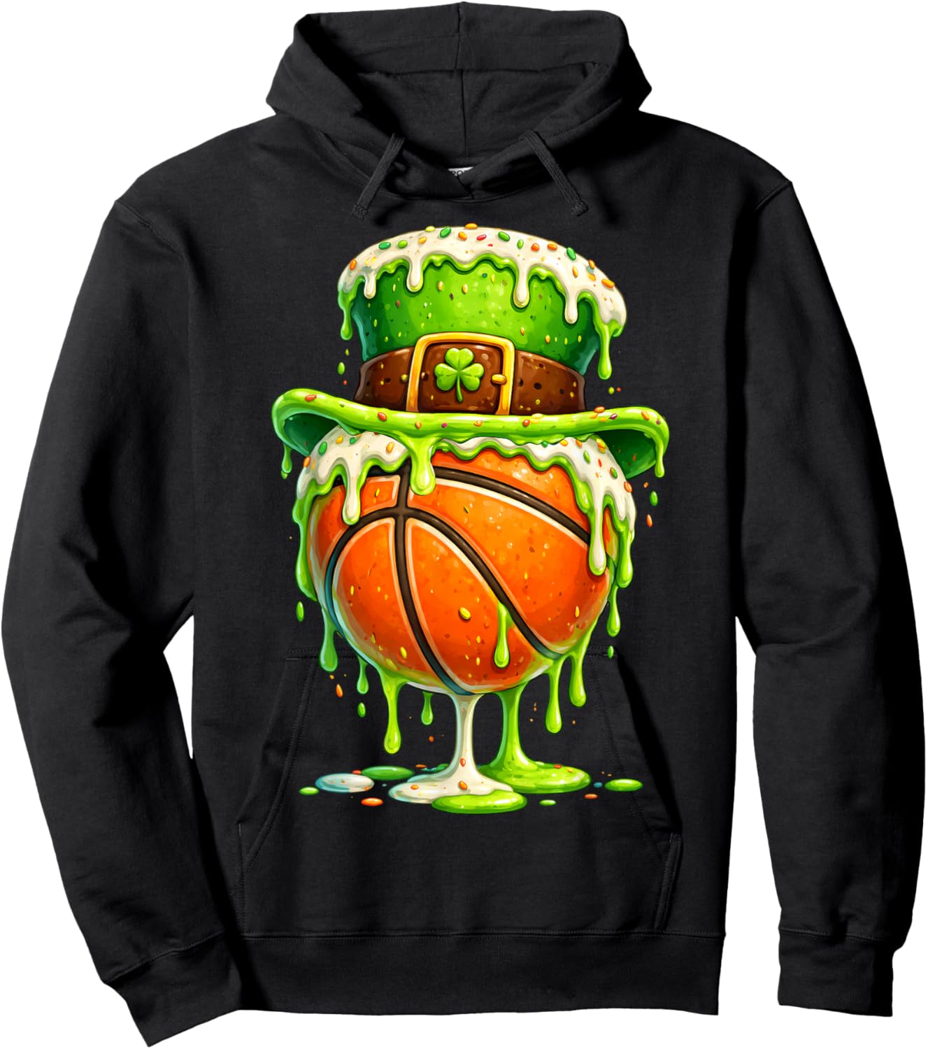 St Patricks Day Basketball Ice Cream Drip Leprechaun Kid Boy Hoodie - Hoodie | Black