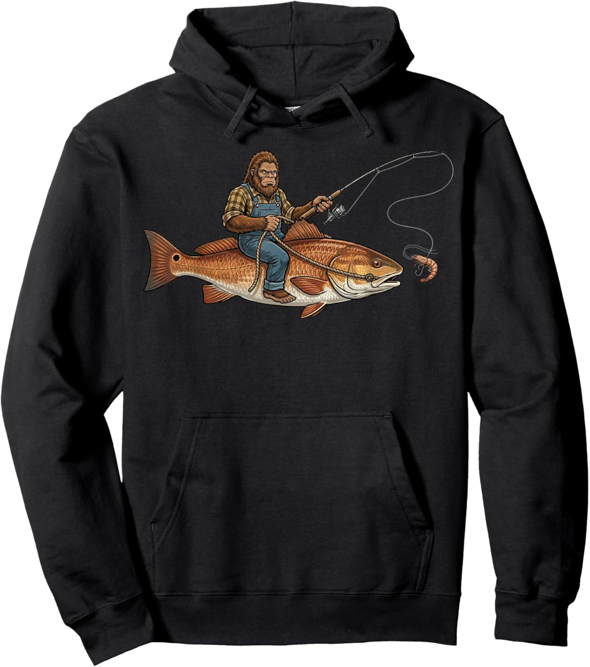 Redfish Fishing Bigfoot Riding Fisherman Funny Angler Hoodie - Hoodie | Black