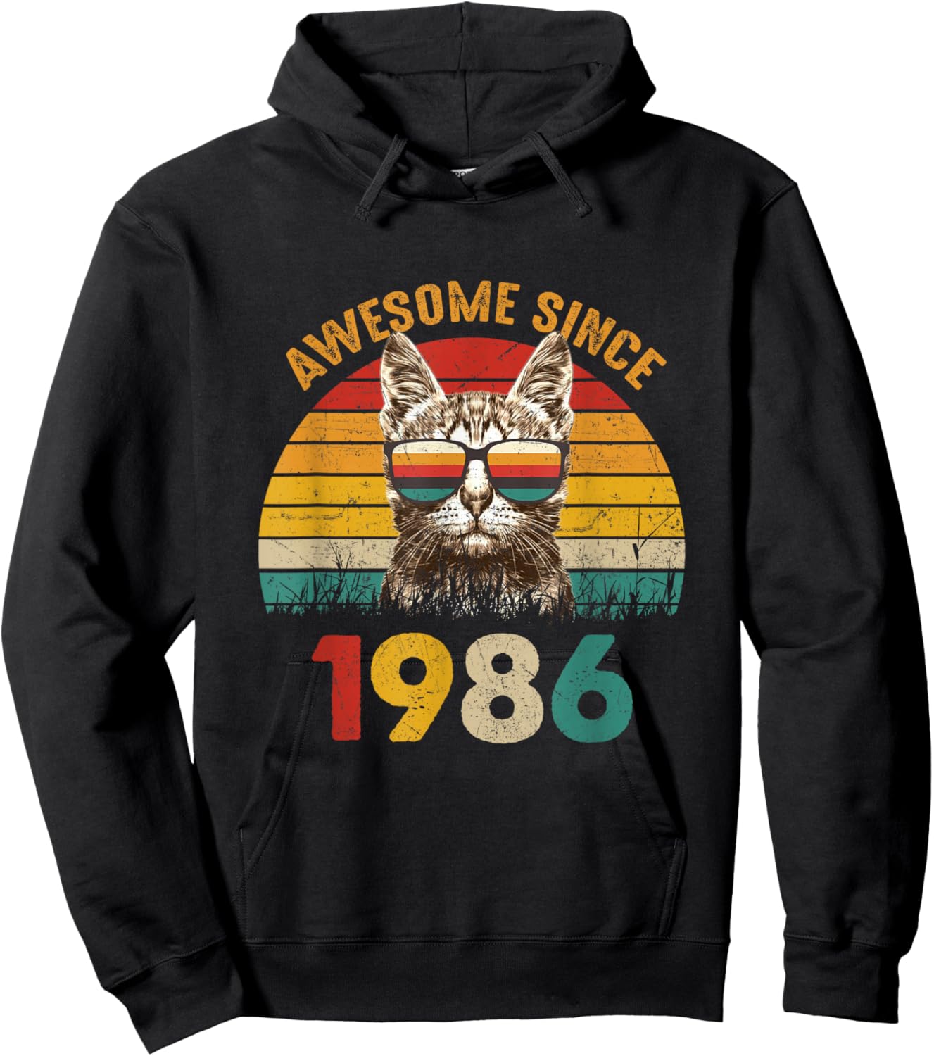 40th Birthday Cat 40 Year Old Vintage Awesome Since 1986 Hoodie - Hoodie | Black