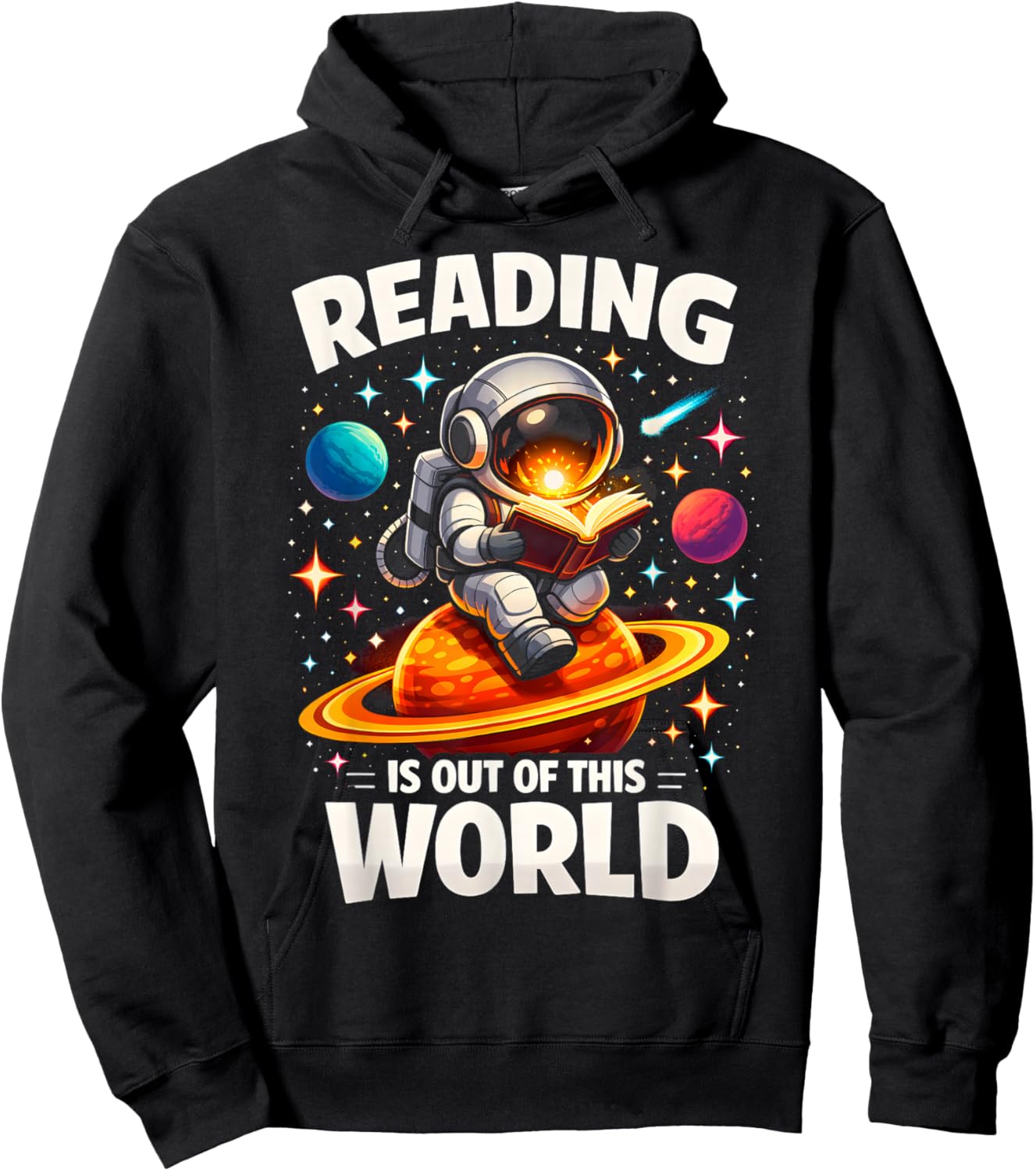 Reading is Out of This World Astronaut Book Lover Teacher Hoodie - Hoodie | Black