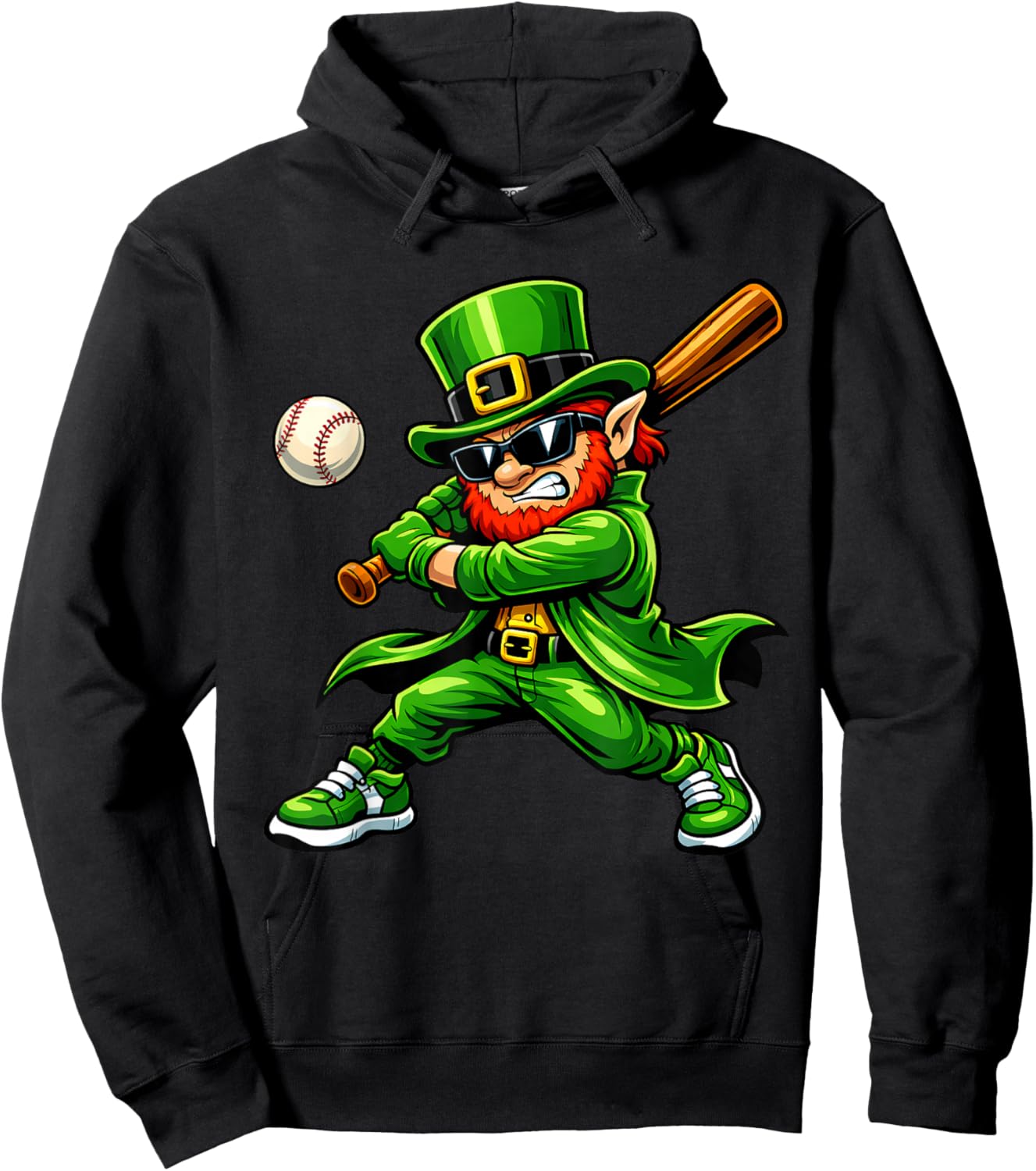 Baseball St Patricks Day Boys Kids Sport Leprechaun Shamrock Hoodie - Hoodie | Black