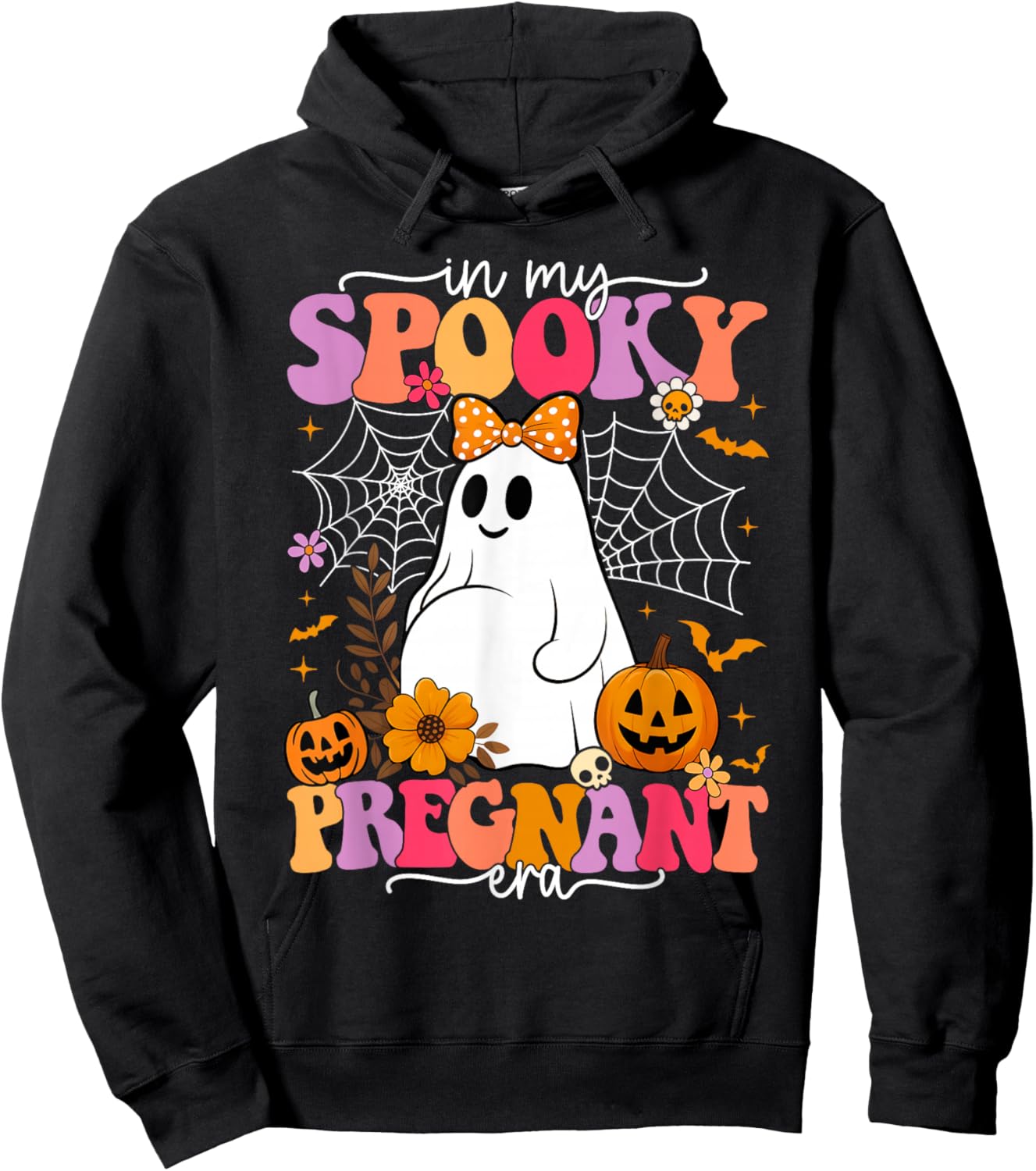 in My Spooky Pregnant Era Ghost Halloween Pregnant Mom Women Hoodie - Hoodie | Black