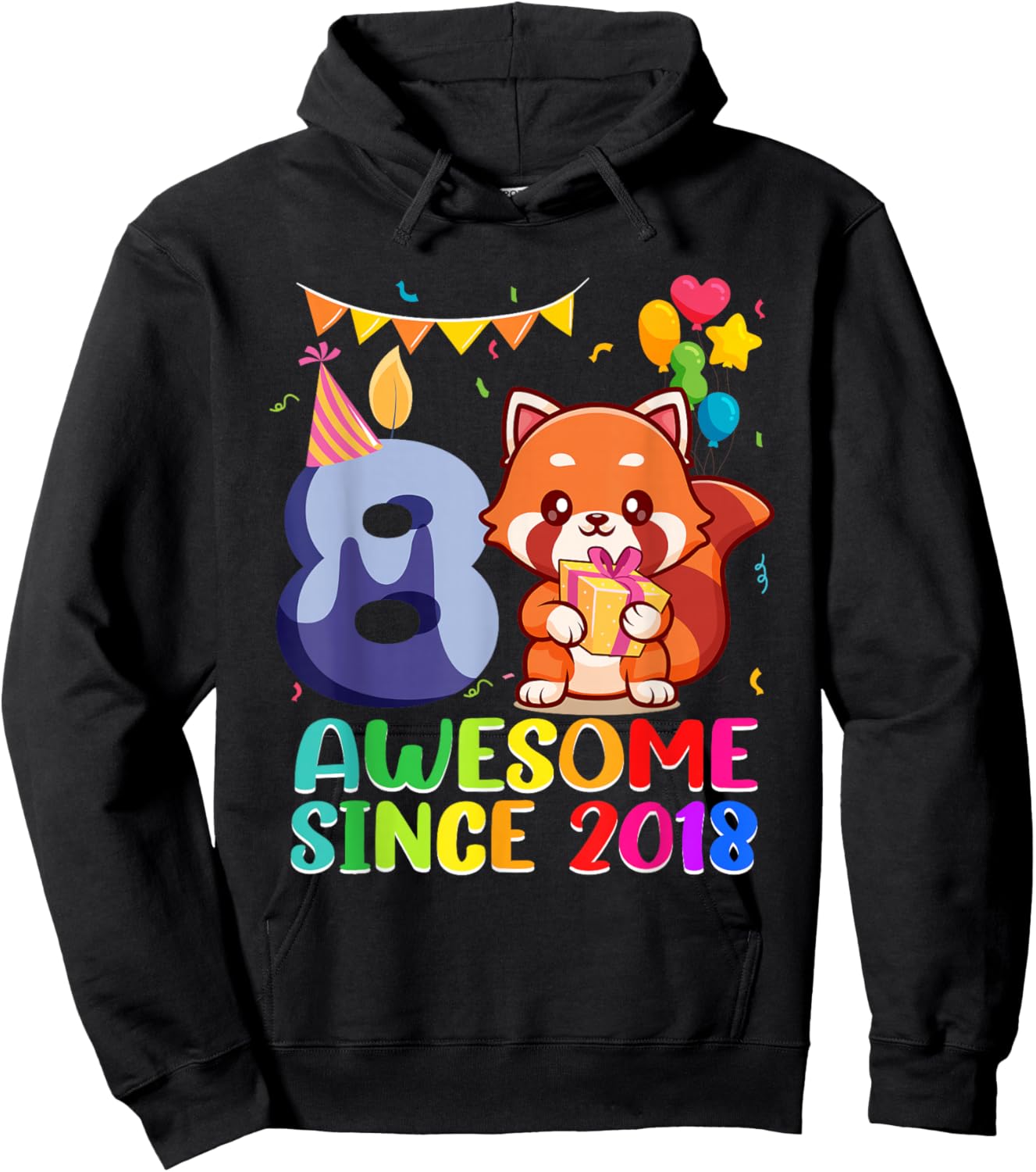 8th Birthday Red Panda Awesome Since 2018 8 Year Old Hoodie - Hoodie | Black