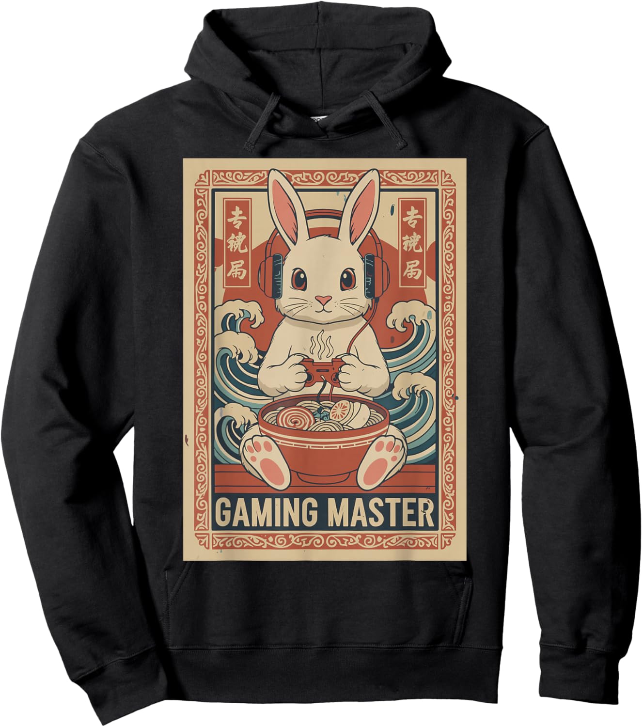 Cute Kawaii Gamer Bunny Japanese Ramen Gaming Boys Kids Hoodie - Hoodie | Black