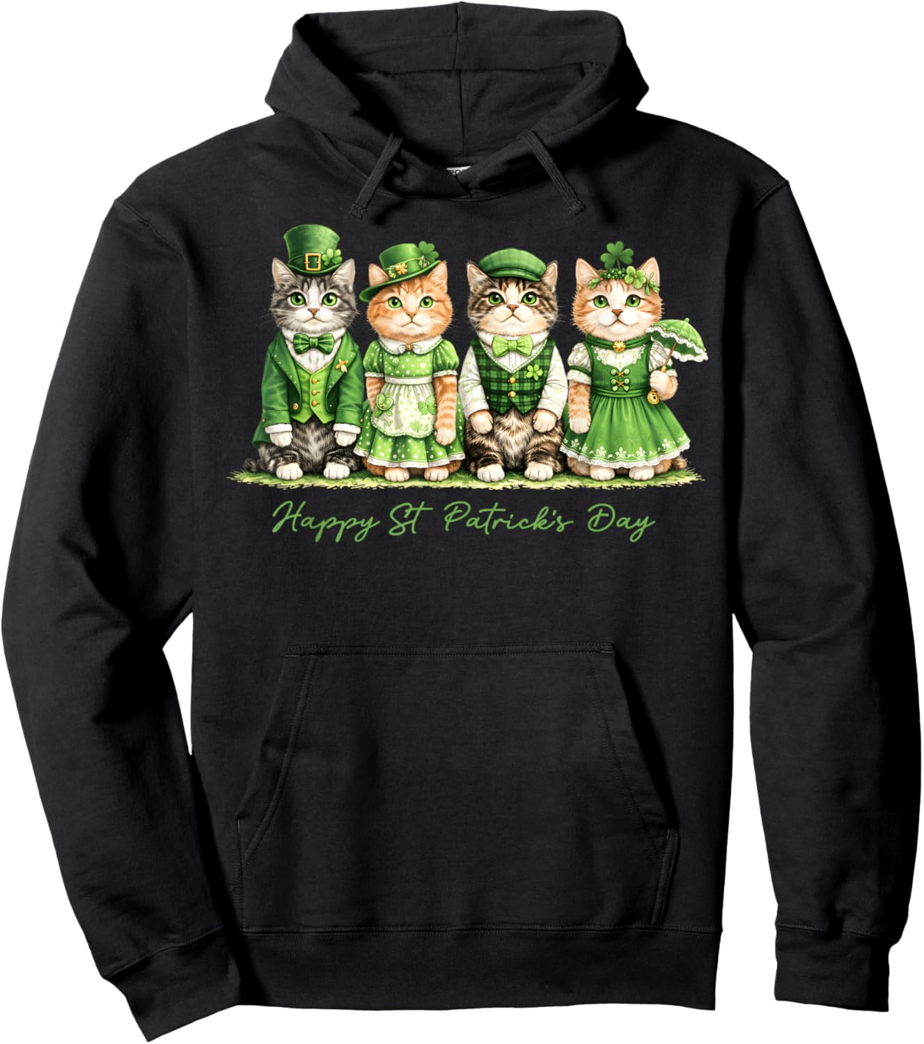 Happy St Patricks Day Cats Saint Catricks Men Women Kid Hoodie - Hoodie | Black