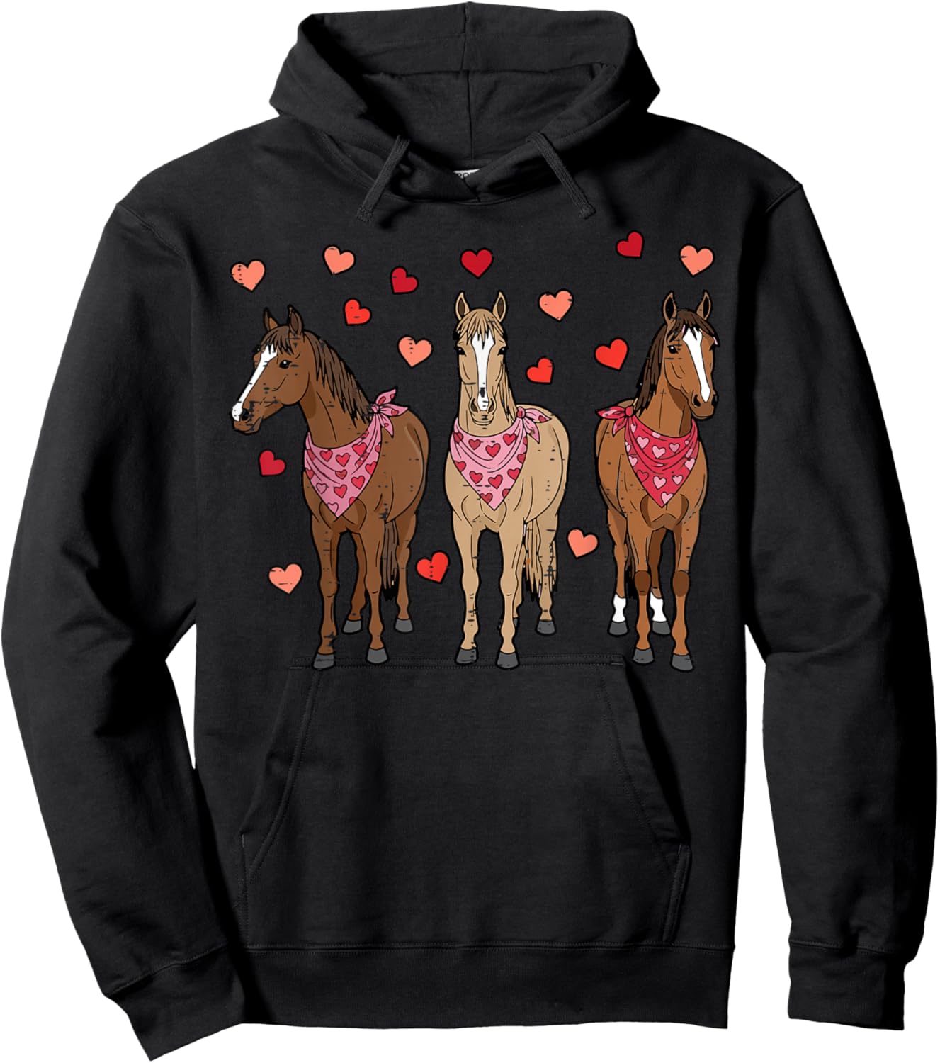 Valentines Day Horses Hearts Equestrian Women Girls Kids Men Hoodie - Hoodie | Black