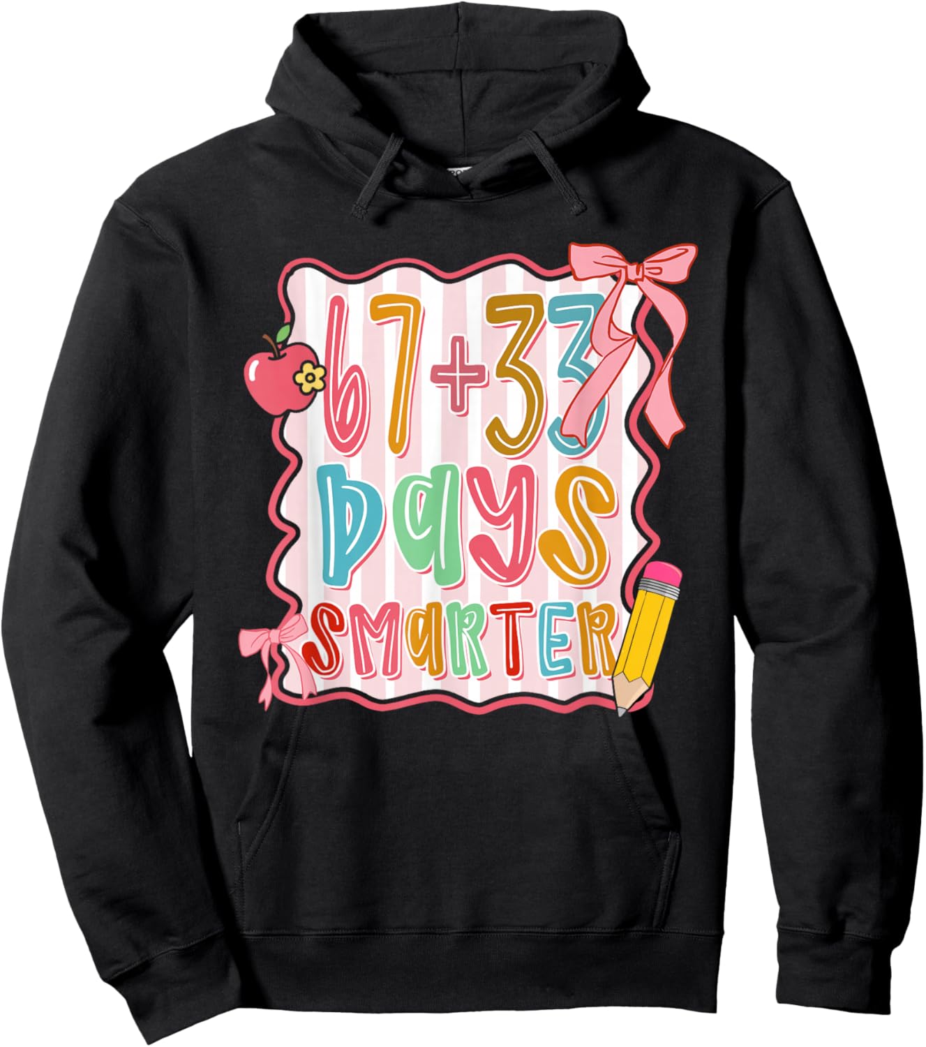 Preppy 67 33 Days Smarter Coquette Bow Six Seven Meme Girls Hoodie - Hoodie | Black