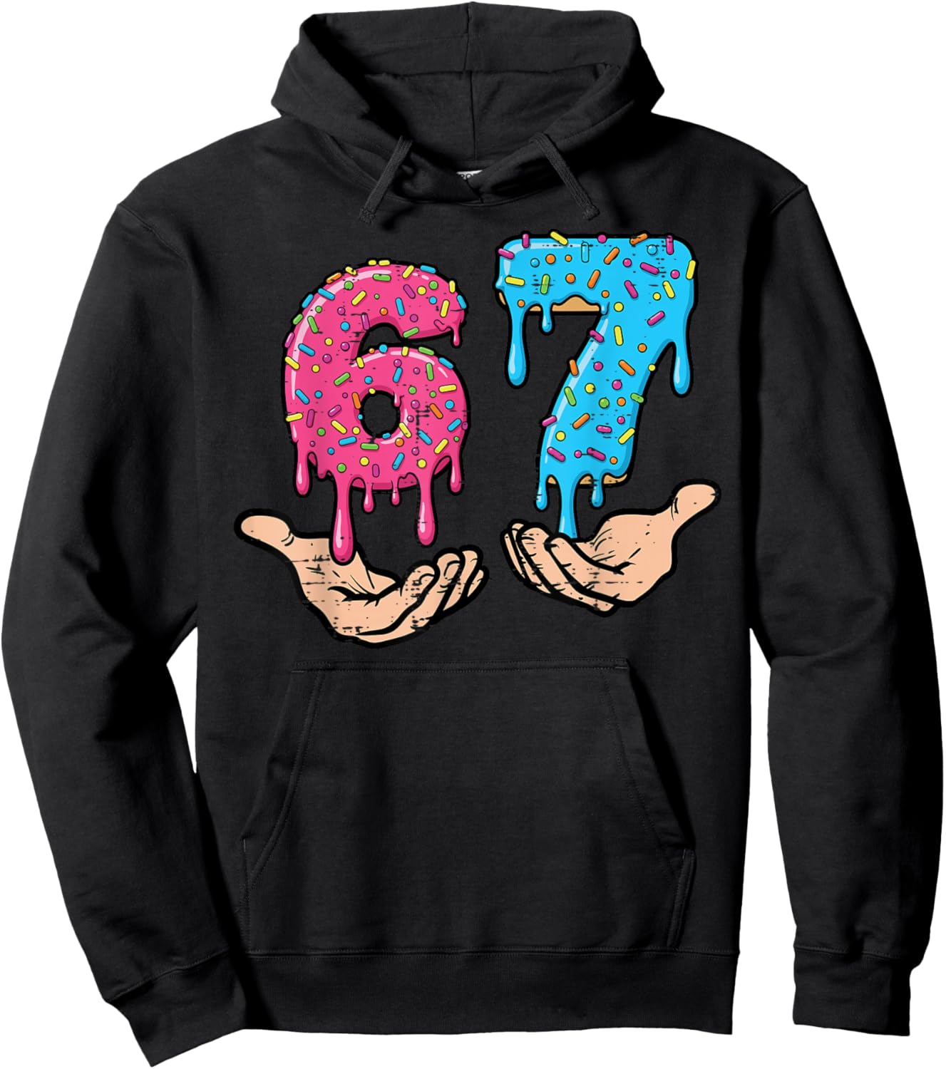 6 7 Meme Hands Drip Funny 67 Gen Alpha Slang Kids Boys Youth Hoodie - Hoodie | Black