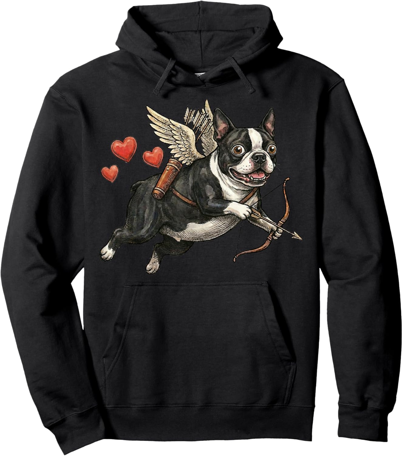 Boston Terrier Cupid Dog Valentine Love Hearts Bow Arrow Hoodie - Hoodie | Black