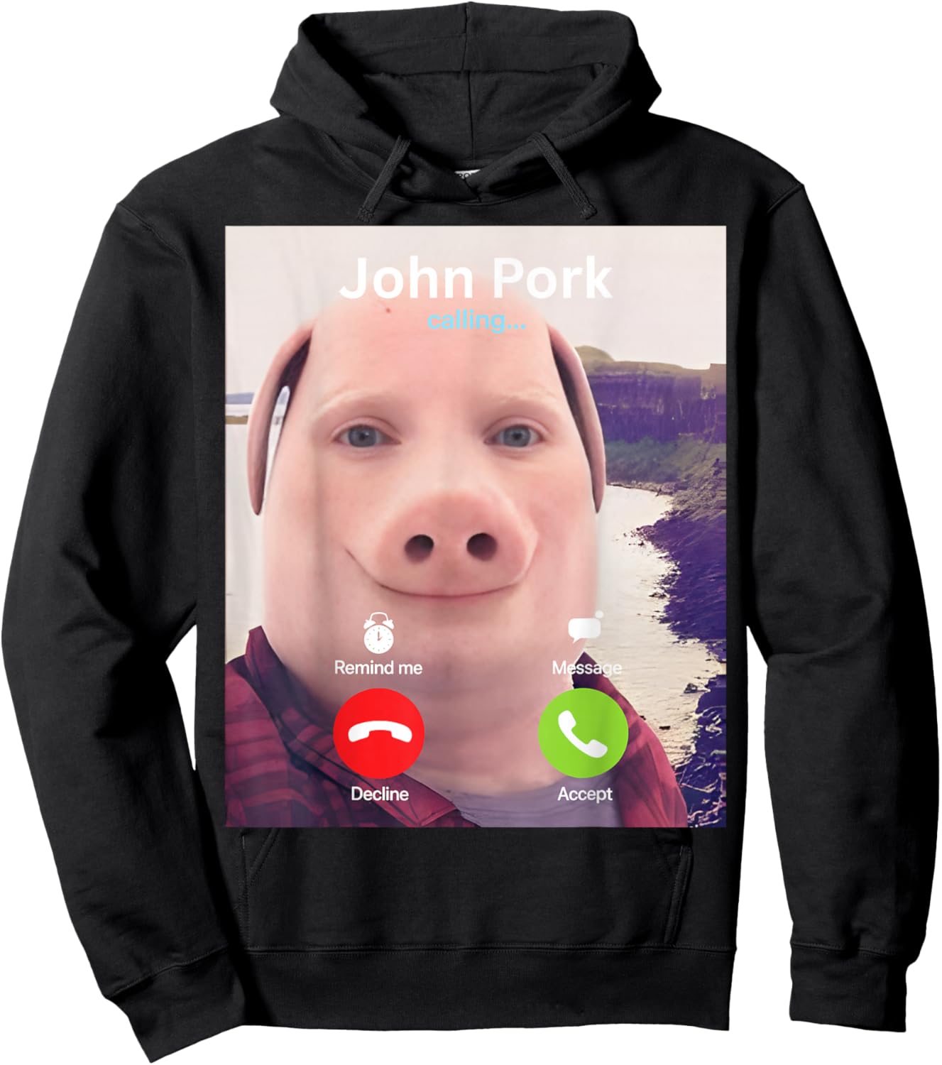 John Pork Calling Decline Accept Incoming Call John Pork Hoodie - Hoodie | Black