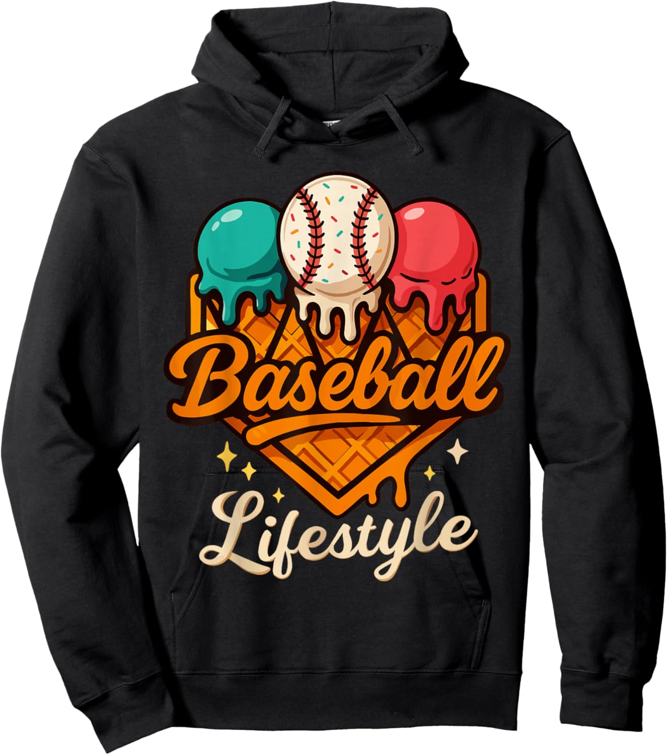 Baseball Drip Outfit Boys, Ice Cream Drip Baseball Lifestyle Hoodie - Hoodie | Black
