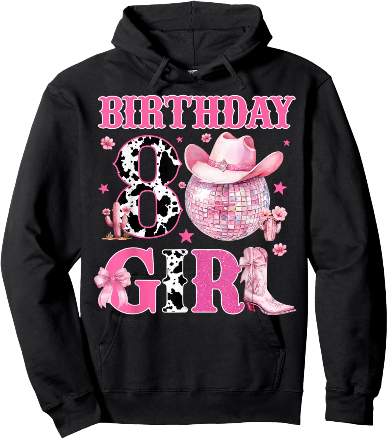 Cowgirl Birthday Girl Western 8 Year Old Bday Party Pink Hoodie - Hoodie | Black
