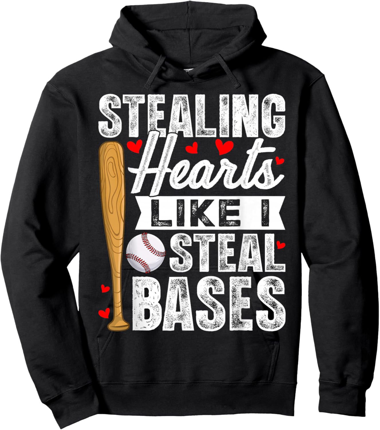 Stealing Hearts Like I Steal Bases Baseball Valentines Hoodie - Hoodie | Black