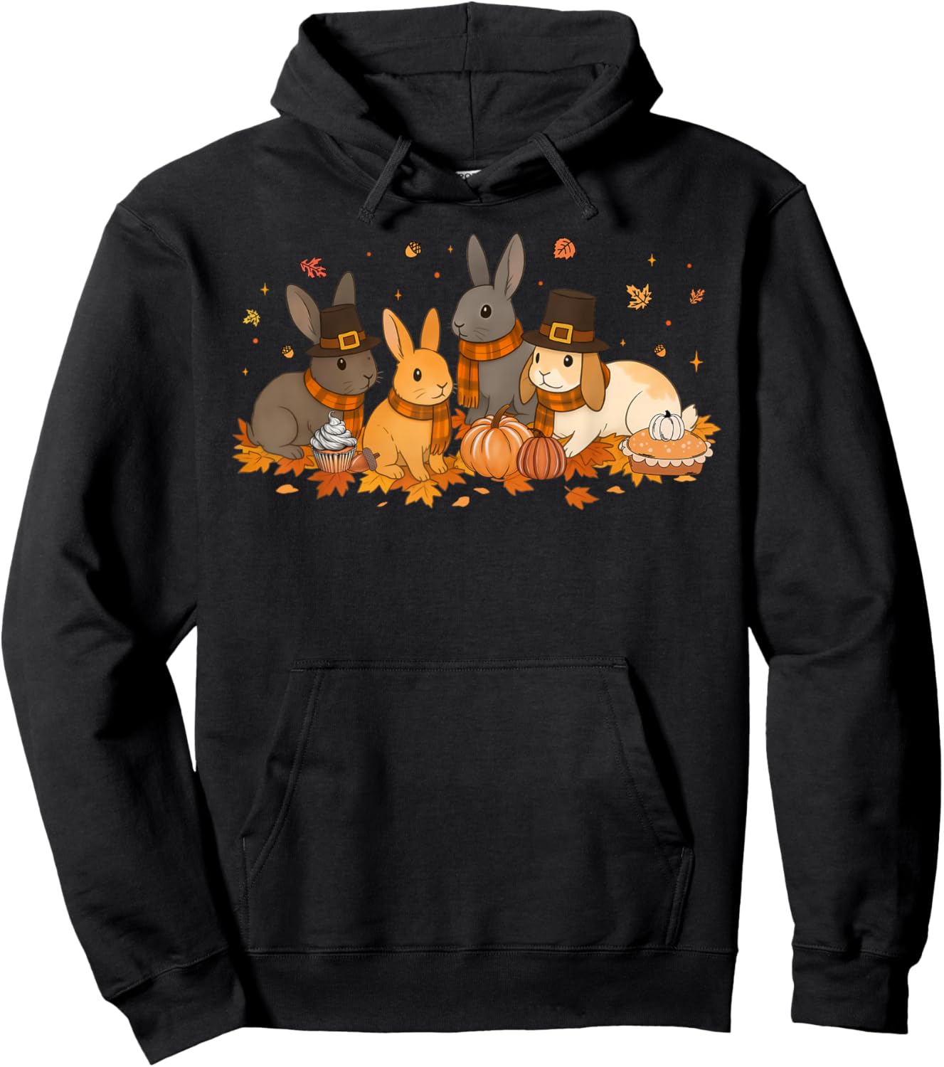 Thanksgiving Bunny Fall Harvest Cute Autumn Rabbits Hoodie - Hoodie | Black