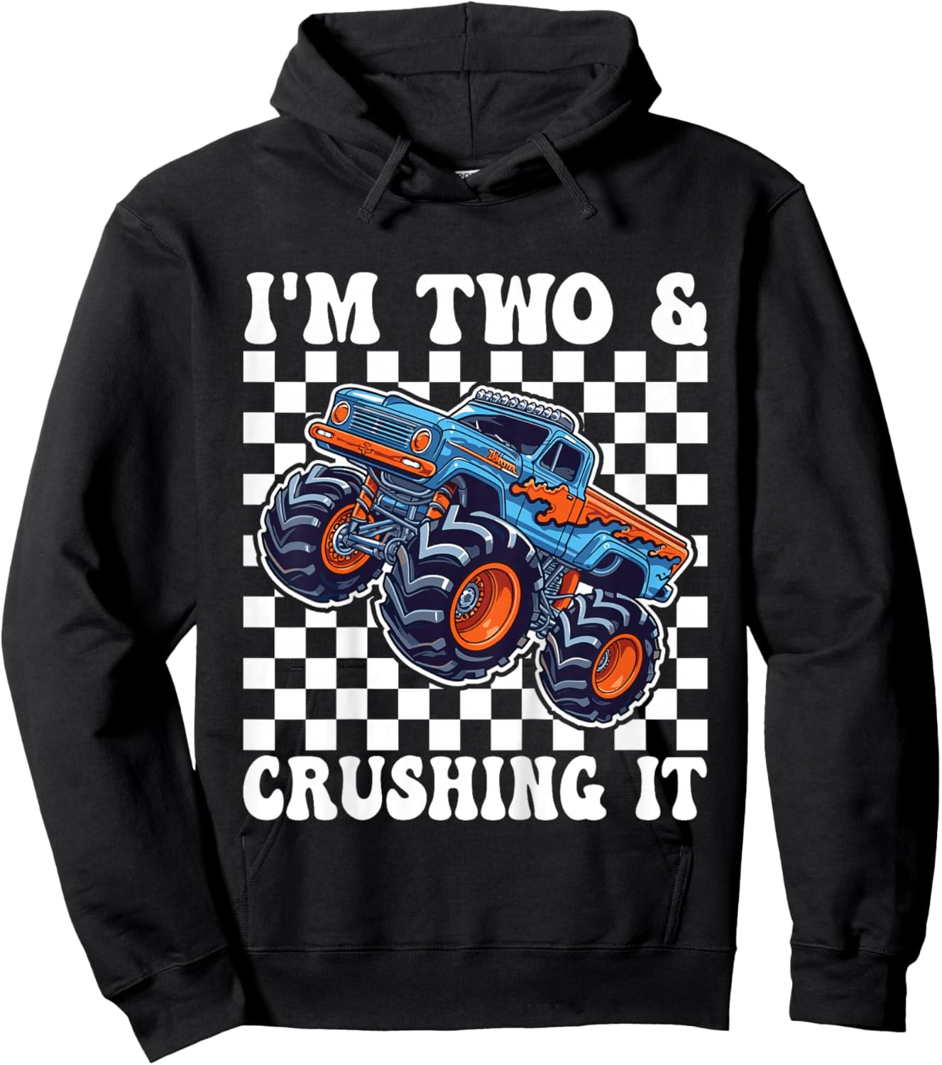 Birthday Monster Truck 2 Year Old Boys 2nd Birthday Party Hoodie - Hoodie | Black