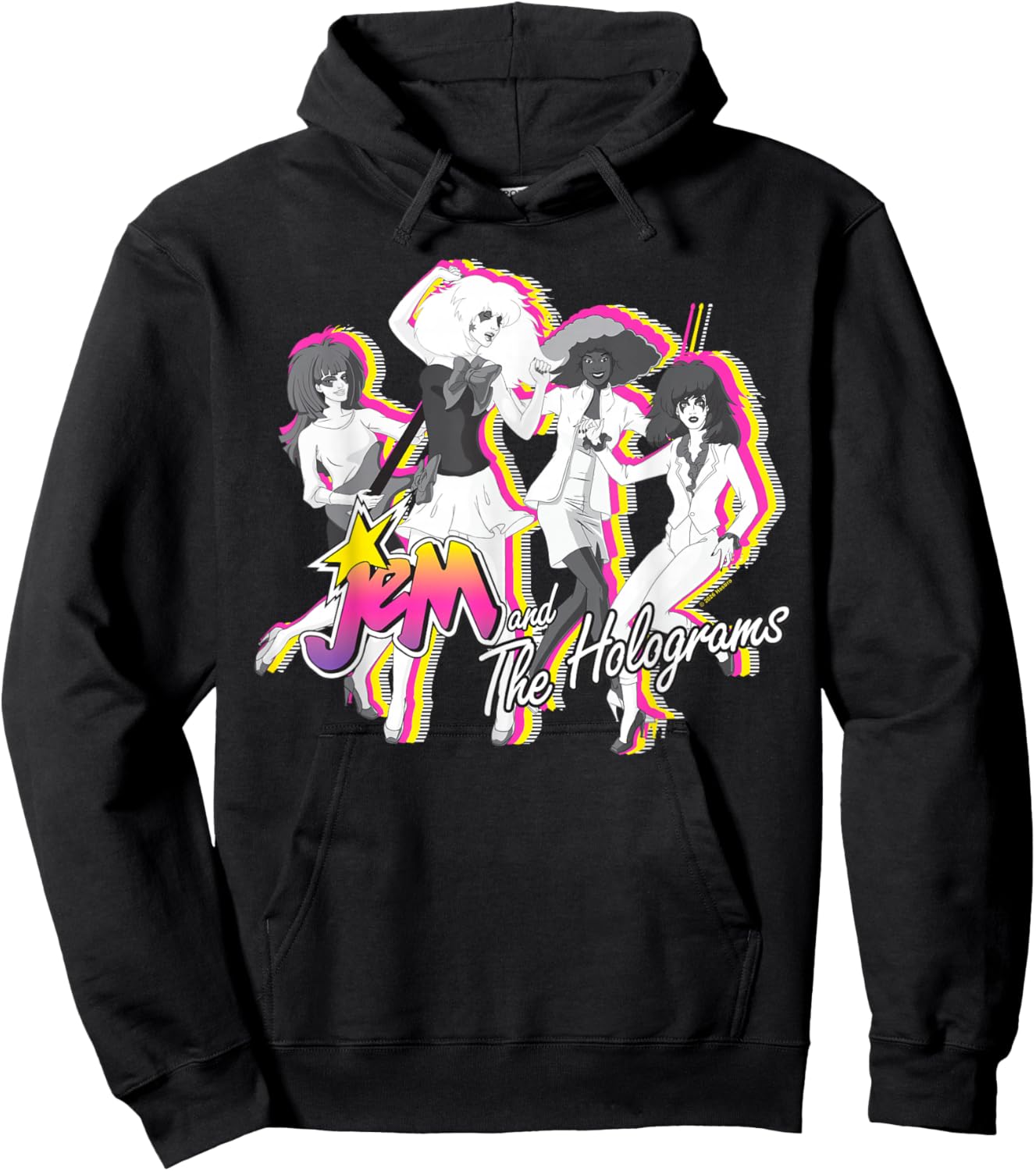 Jem and The Holograms Full Band Colorful Layered Silhouettes Hoodie - Hoodie | Black