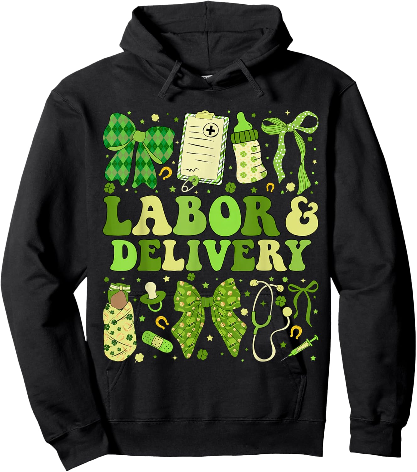 St Patricks Labor and Delivery Nurse Coquette L&D Patrick’s Hoodie - Hoodie | Black