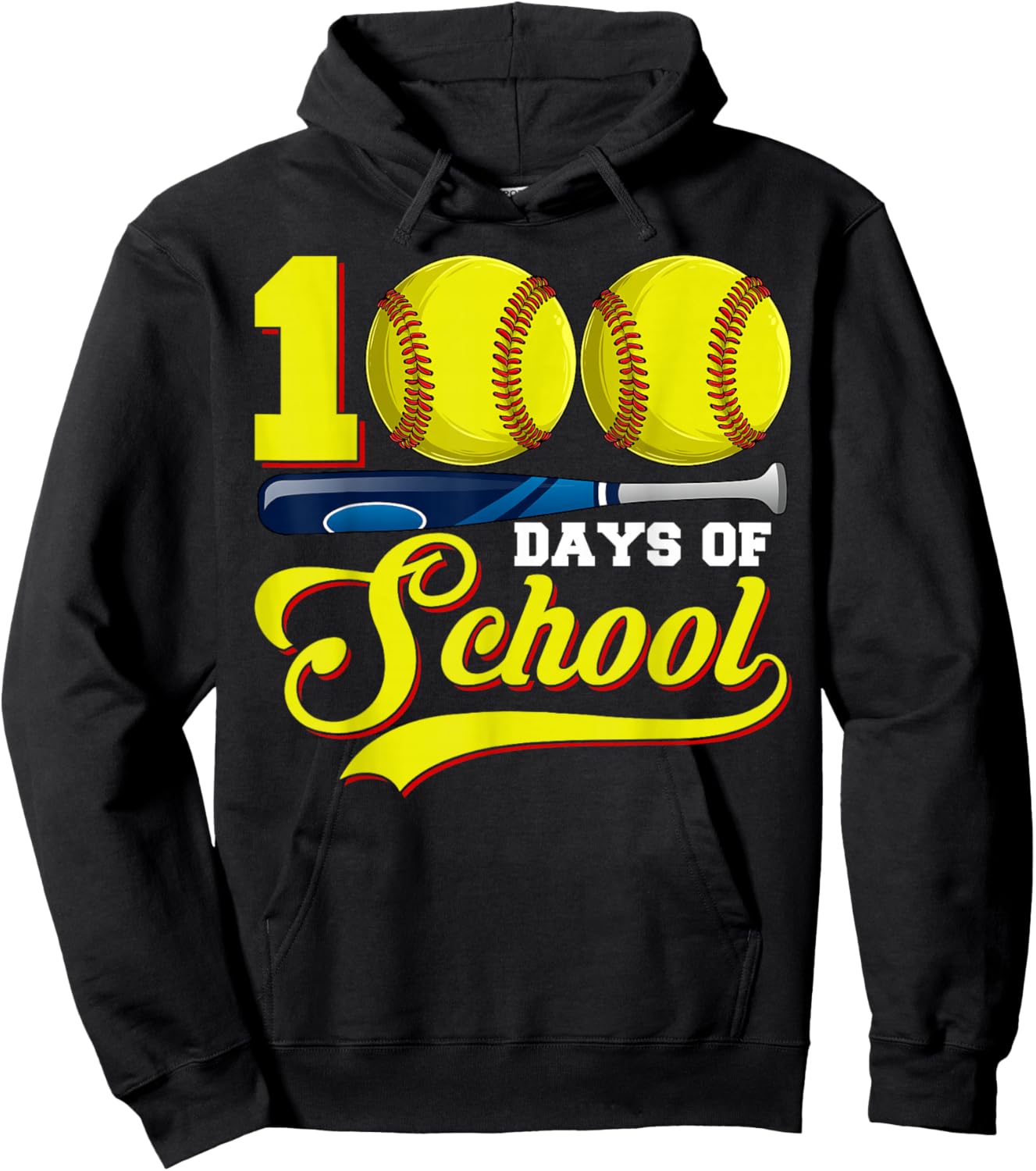 100 Days of School Softball Happy 100th Day of School Boys Hoodie - Hoodie | Black