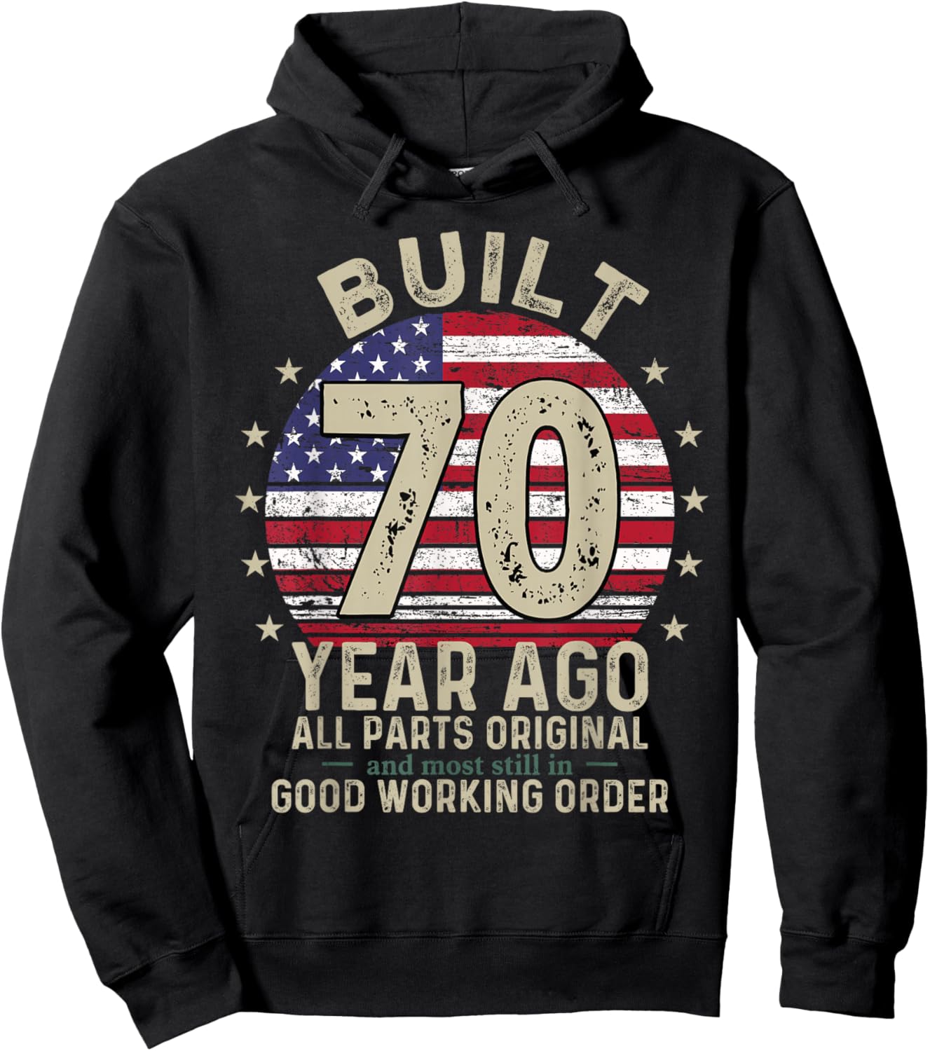 Built 70 Years Ago Funny 70th Birthday USA Flag Men Women Hoodie - Hoodie | Black