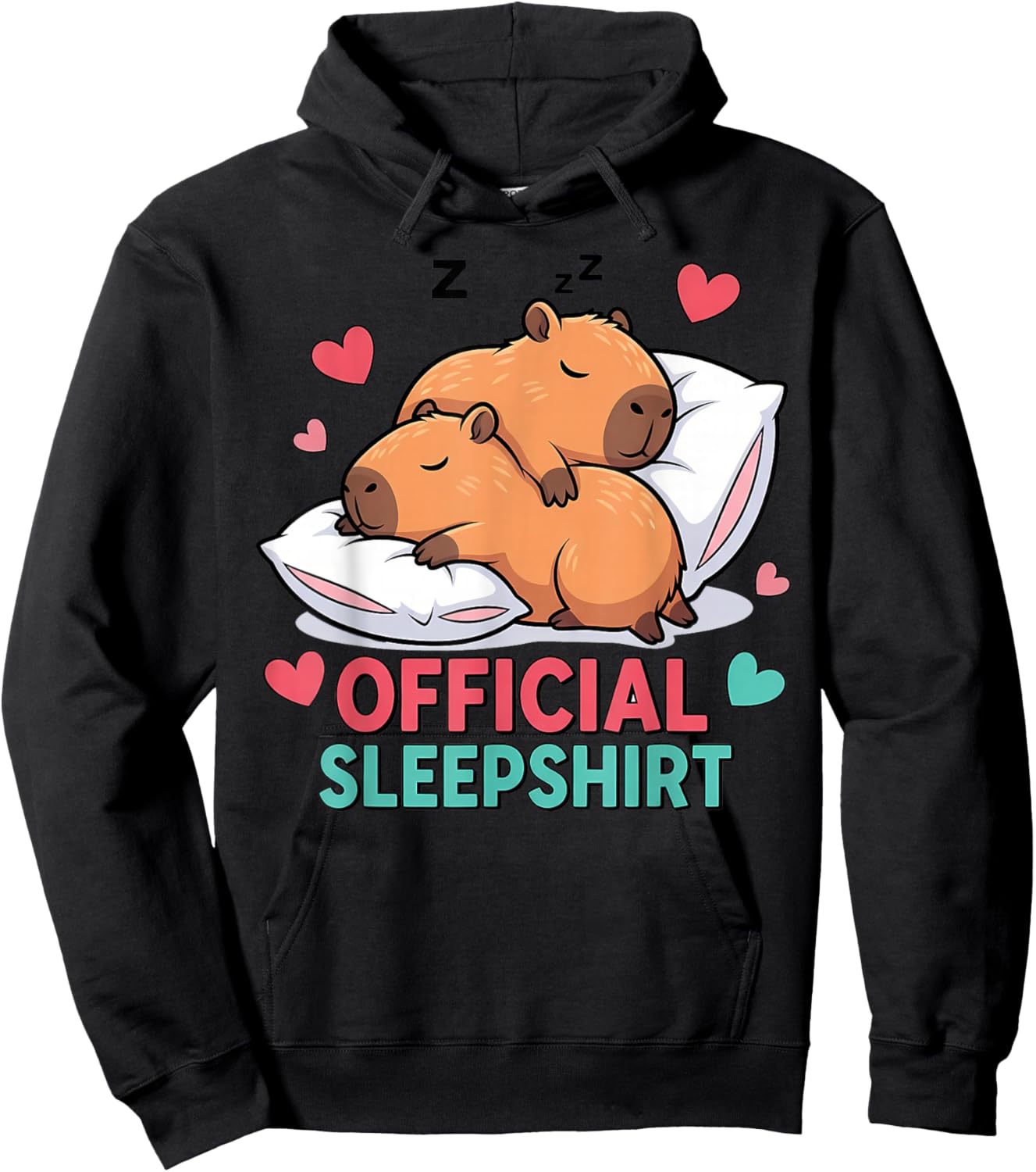 Cute Capybara Official Sleepshirt Cozy Sleep Valentine's Day Hoodie - Hoodie | Black