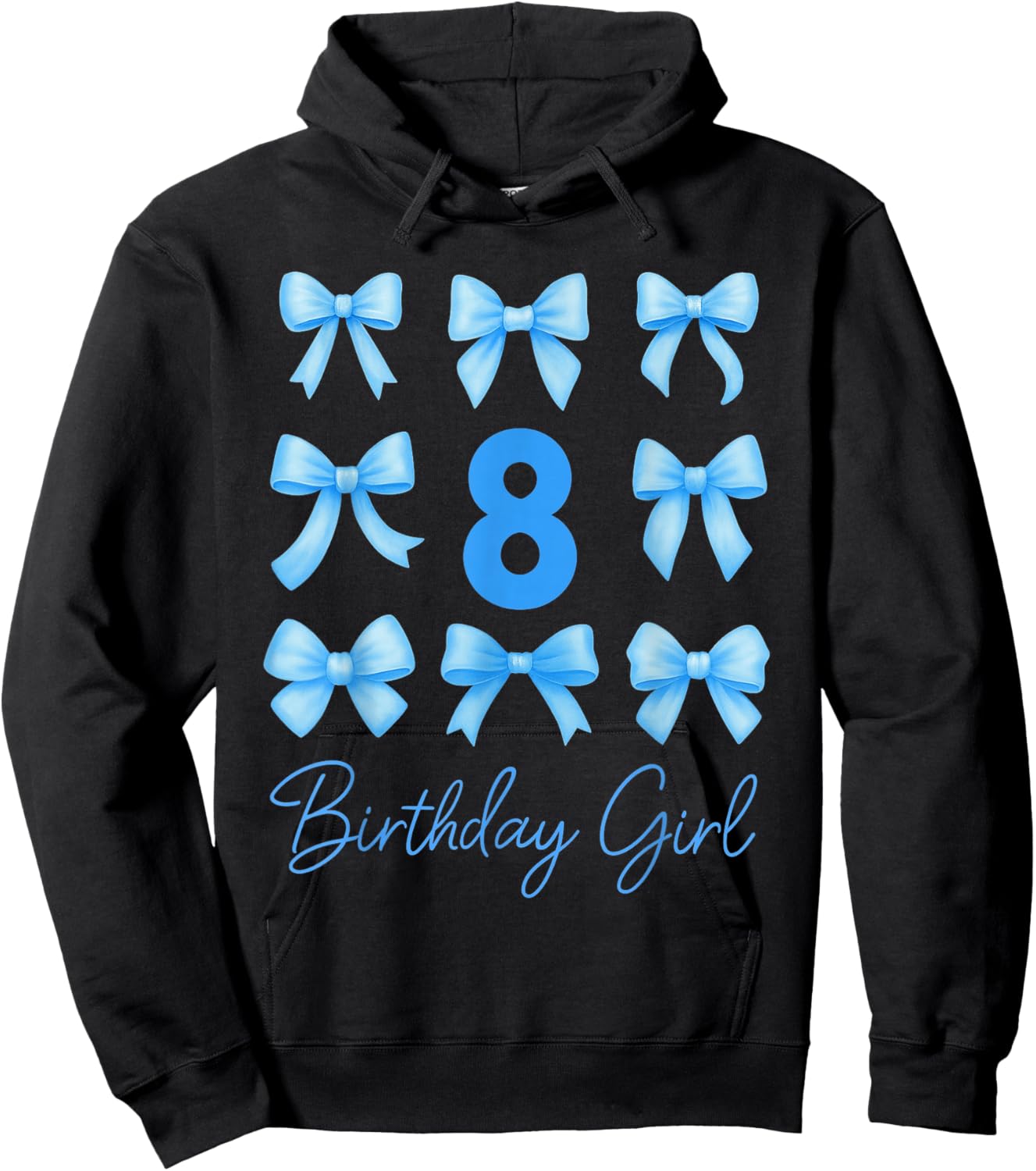 8 Year Old Aesthetic Girl Birthday Blue Coquette Bow Hoodie - Hoodie | Black