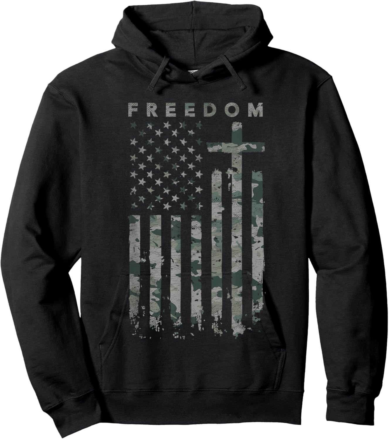 Freedom American Flag Cross Camo Hoodie - Hoodie | Black