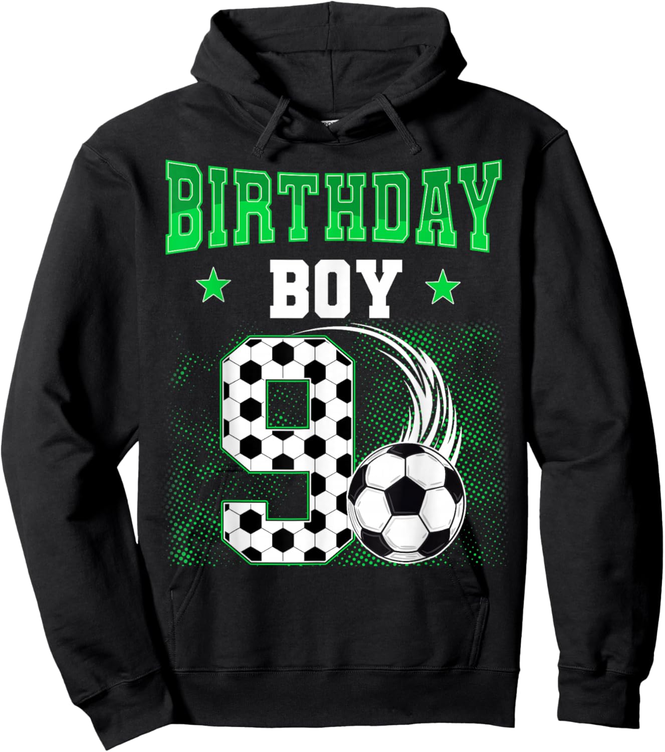 Funny 9th Birthday Boy Soccer Theme Party 9 Year Old Kids Hoodie - Hoodie | Black
