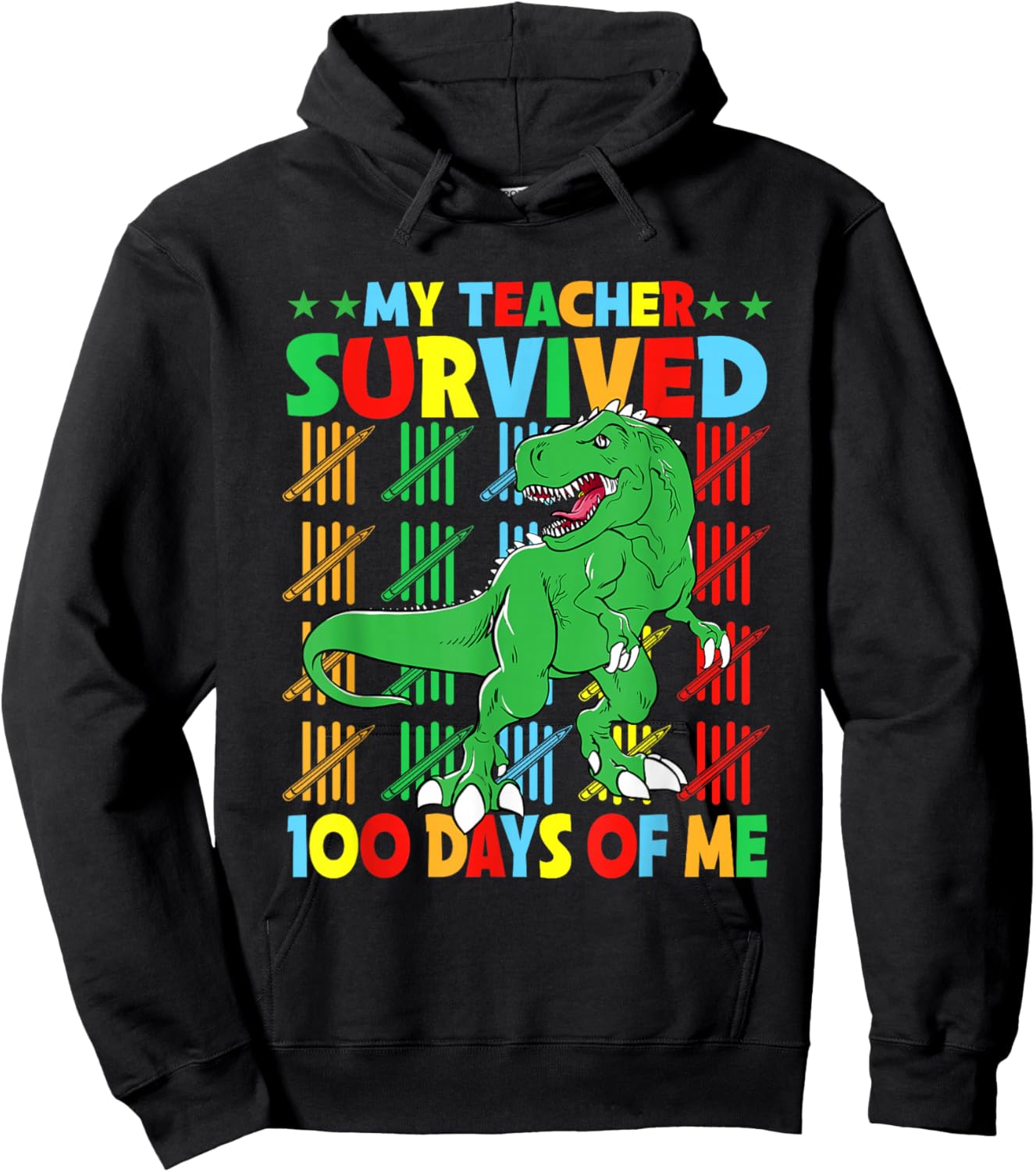 100th Day of School My Teacher Survived Dinosaur Boys Dino Hoodie - Hoodie | Black