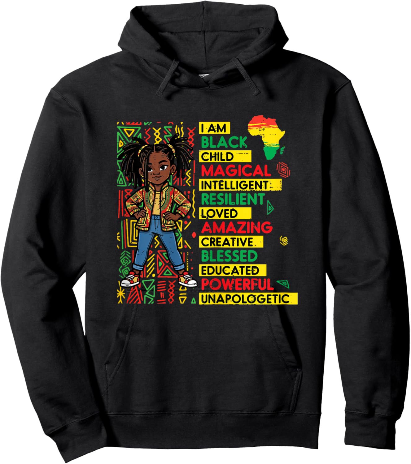I Am Black Child Magical Intelligent African Girl Girls Kids Hoodie - Hoodie | Black